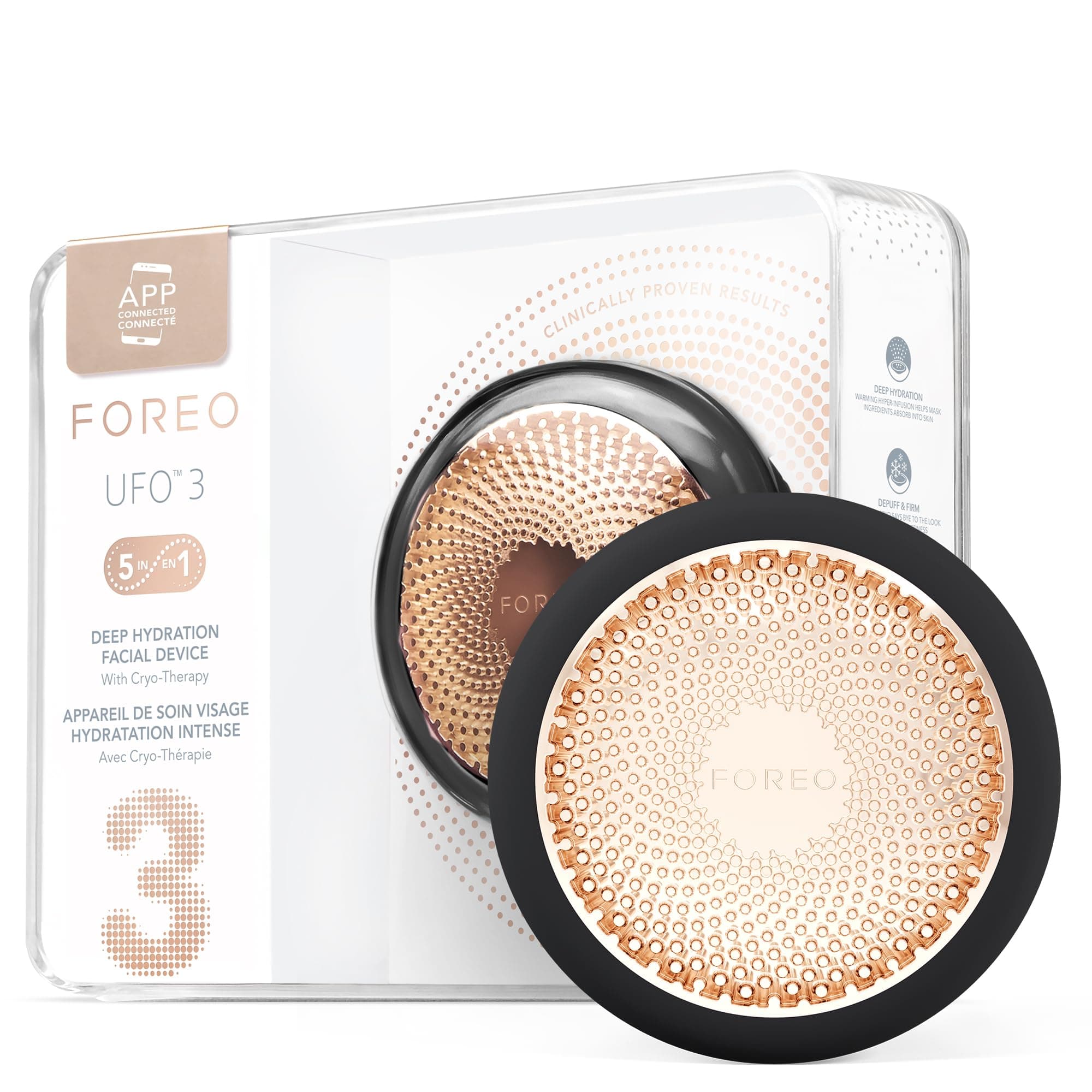 FOREO UFO 3 Hidratante facial profundo - Spa facial 5 en 1 - Luz roja, calentamiento, enfriamiento, masaje facial, antienvejecimiento, cuidado de la piel - Negro