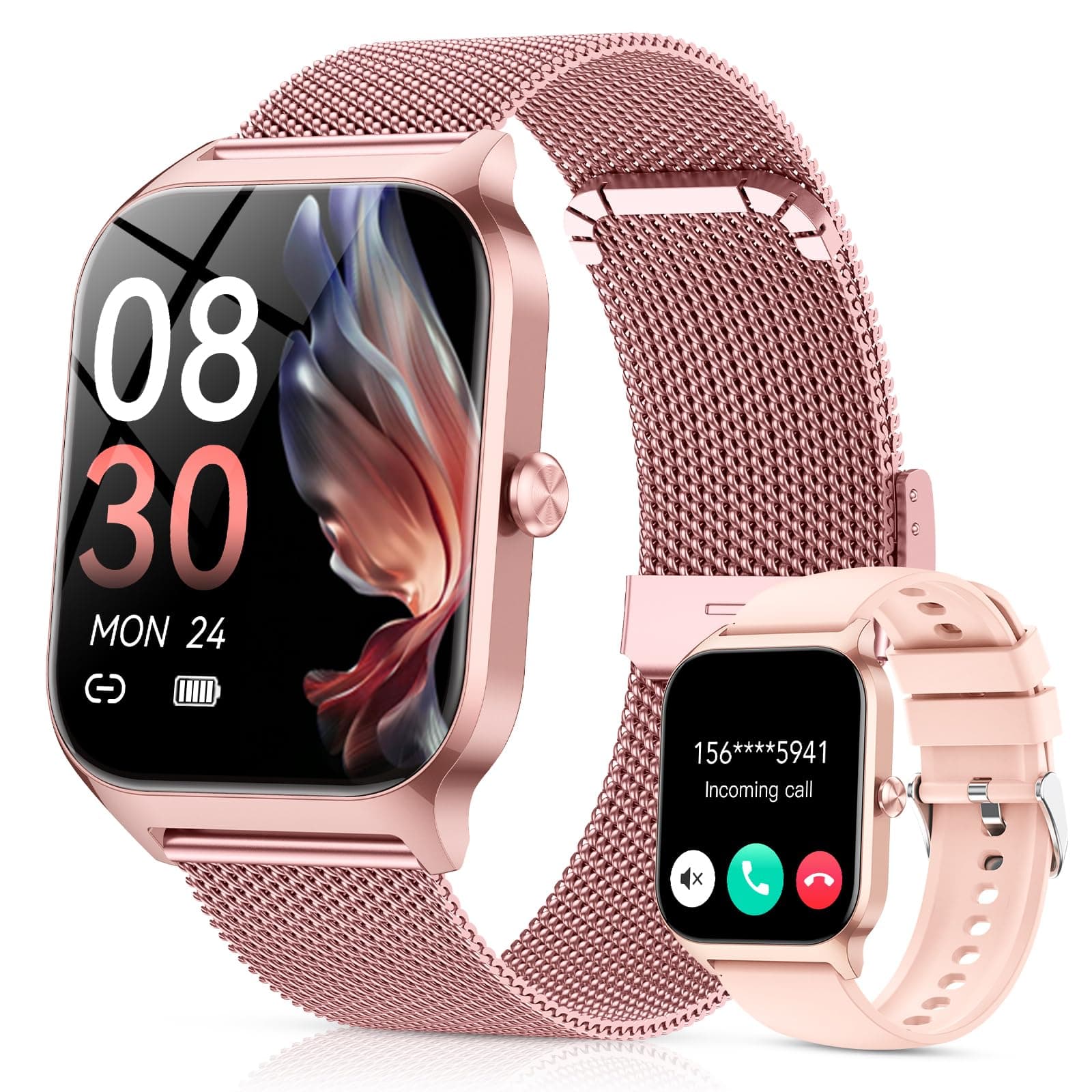 Montre Connectée Femme avec Appel Bluetooth,1.85" HD Fitness Tracker Smart Watch,120+ Modes Sportifs,Sport Smartwatch avec Podometre Moniteur de Sommeil Fréquence Cardiaque SpO2 pour Android iOS-Rose