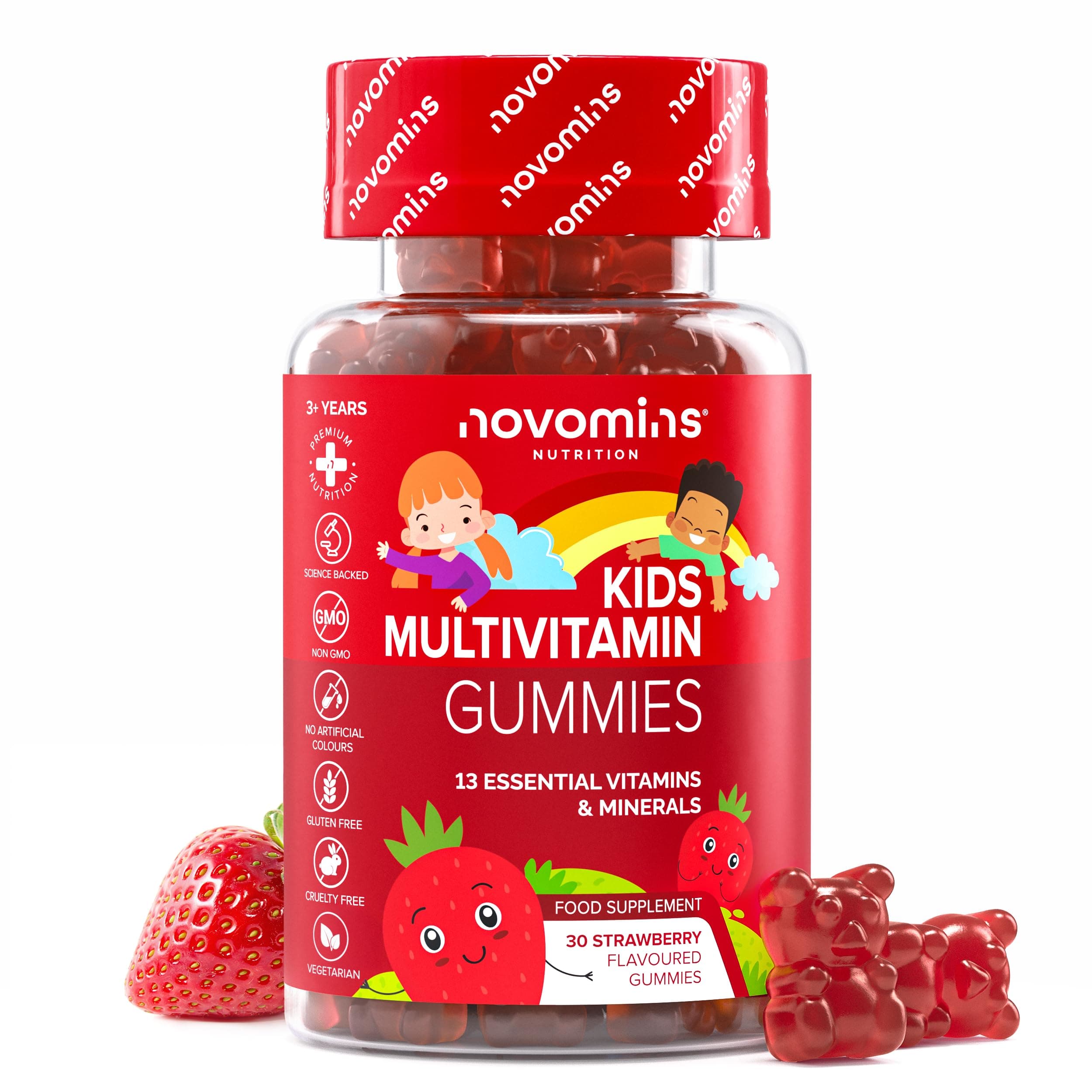 Gommes Multivitamines Enfants – Immunité & vitalité – 13 vitamines (A, C, D3) + zinc – 30 gommes – Novomins