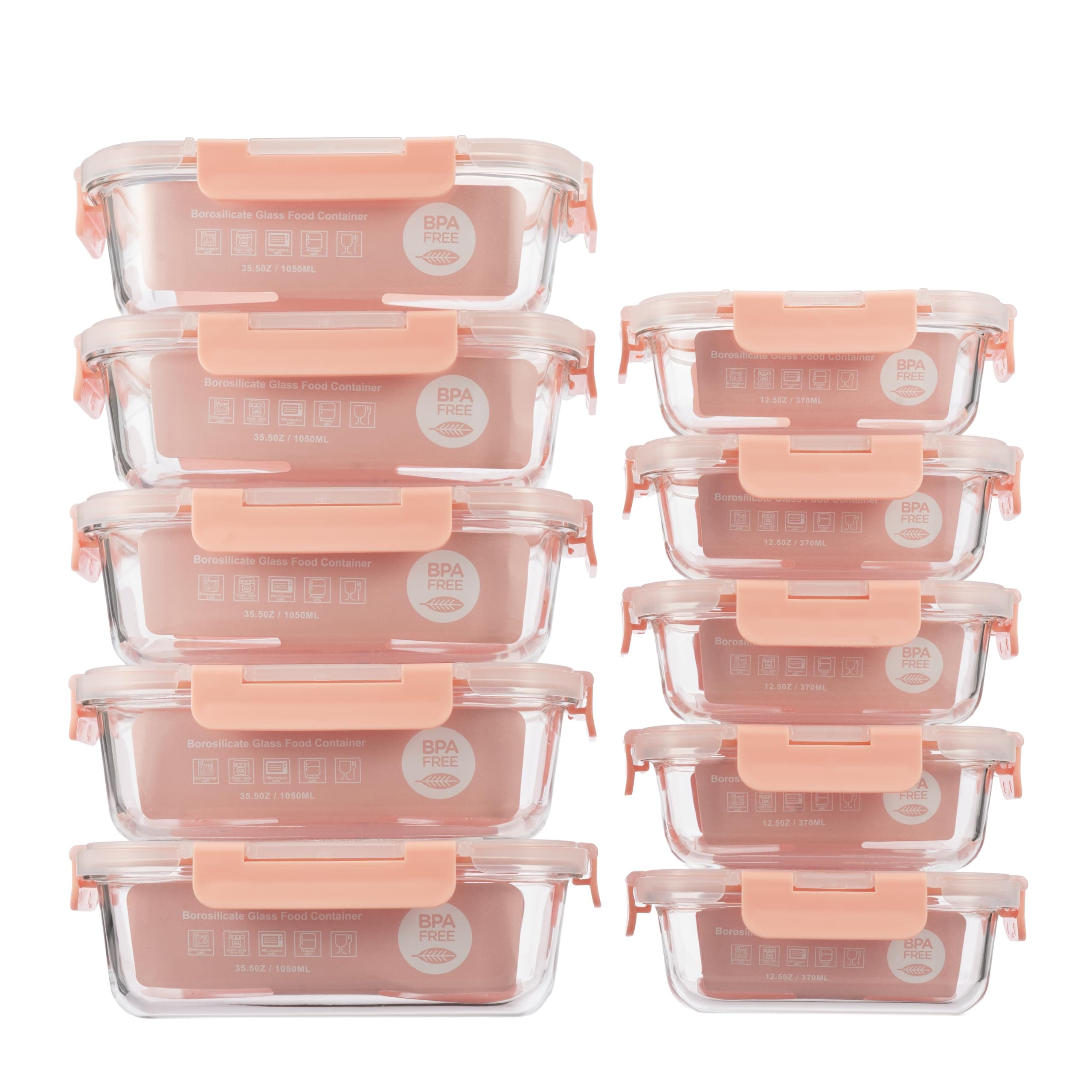 S SALIENT Glas-Frischhaltedosen Set, 10 St, meal prep boxen,glasbehälter mit deckel,Spülmaschinenfest, Mikrowellen & Gefrierschrankgeeignet, Auslaufsicher, Modern, Lebensmittelbehälter