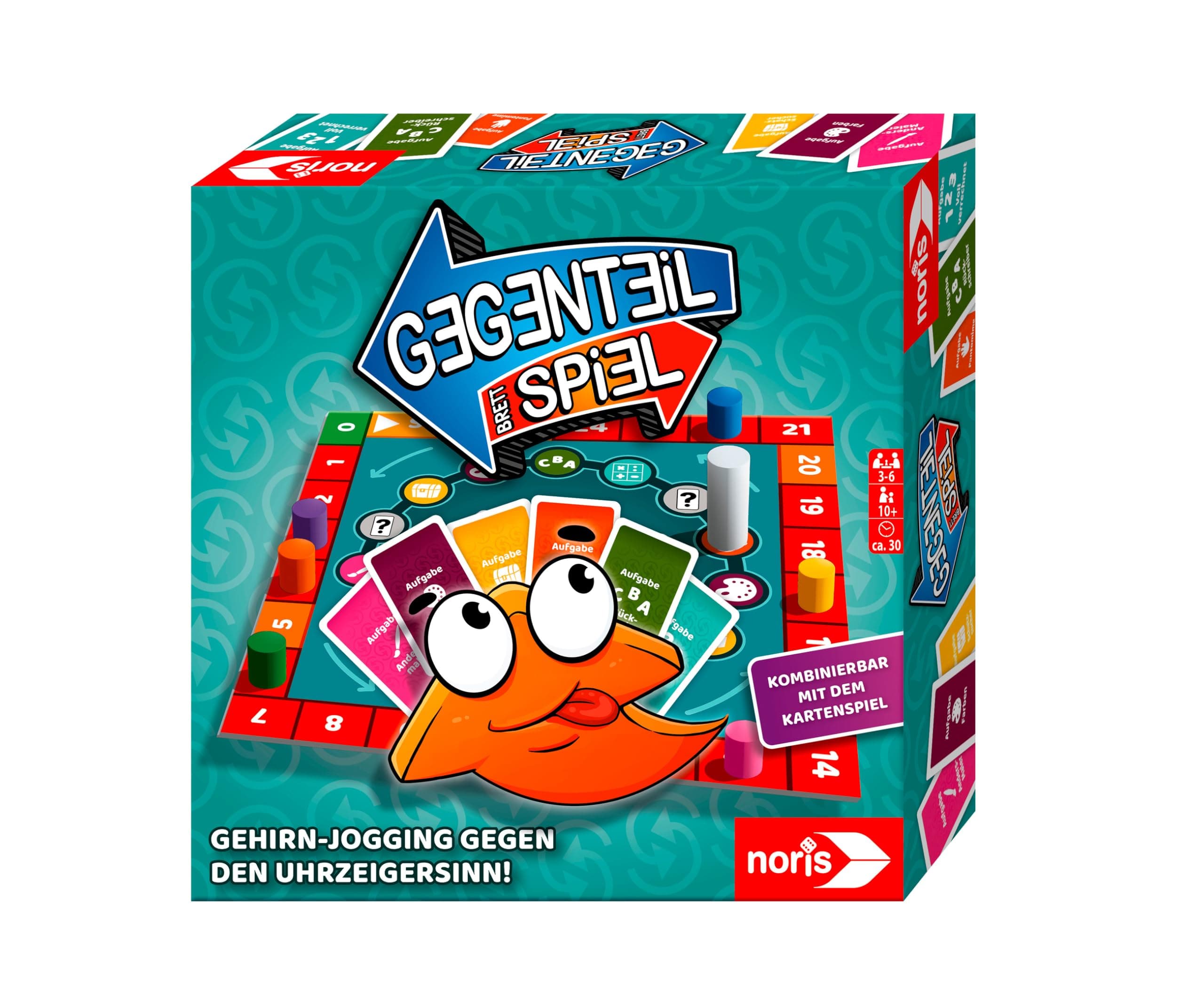 Noris 606062080 - Gegenteil Spiel (Brettspiel ab 10 Jahre) - kombinierbar mit dem Kartenspiel - verrücktes Konzentrationsspiel für Kinder und Erwachsene für 3-6 Spieler