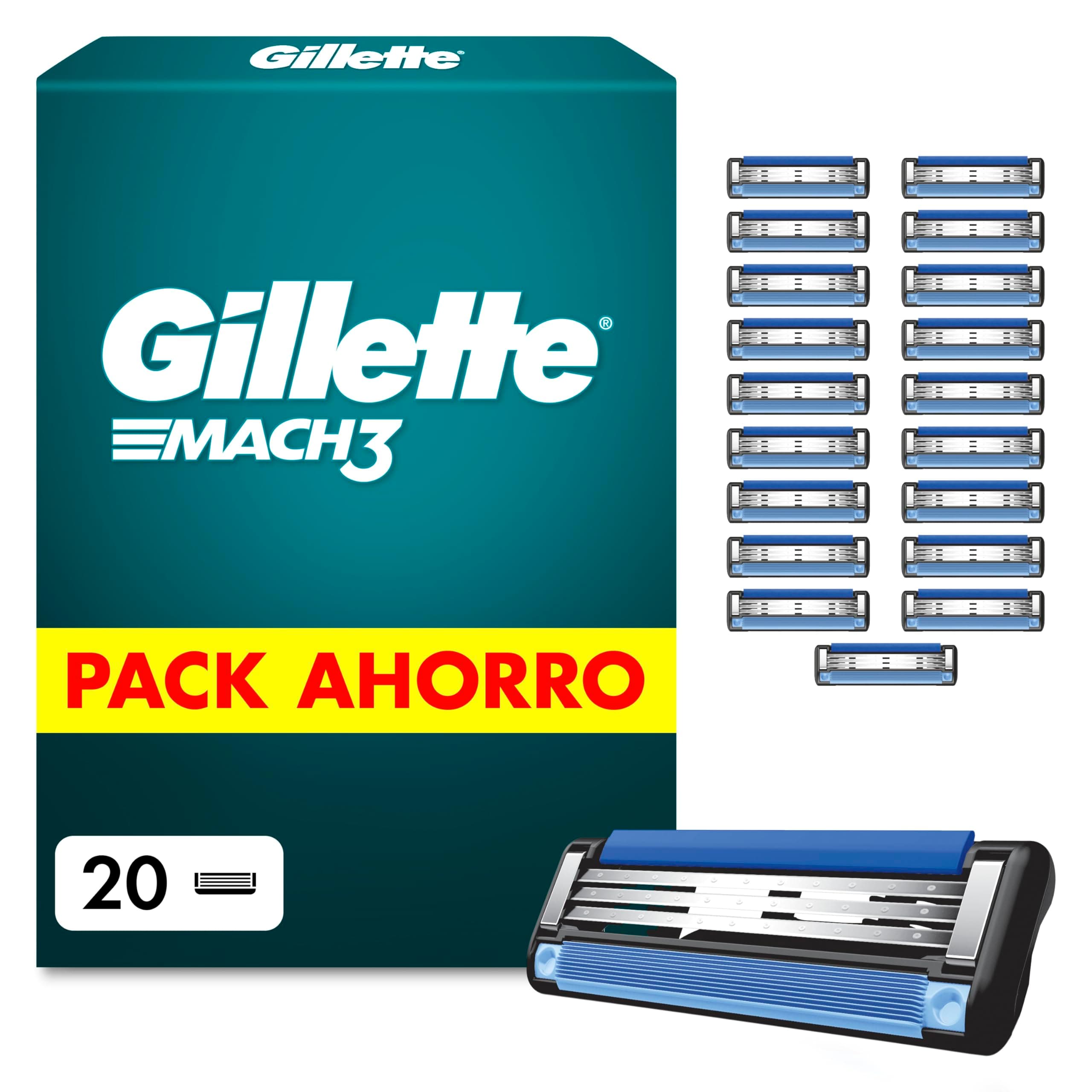 Gillette Mach3 Base Recambios para Maquinillas de Afeitar para Hombre, Pack de 28 Cuchillas de Afeitar con 3 Hojas Y Banda Lubricante, Compatible con Todos Los Mangos Mach3