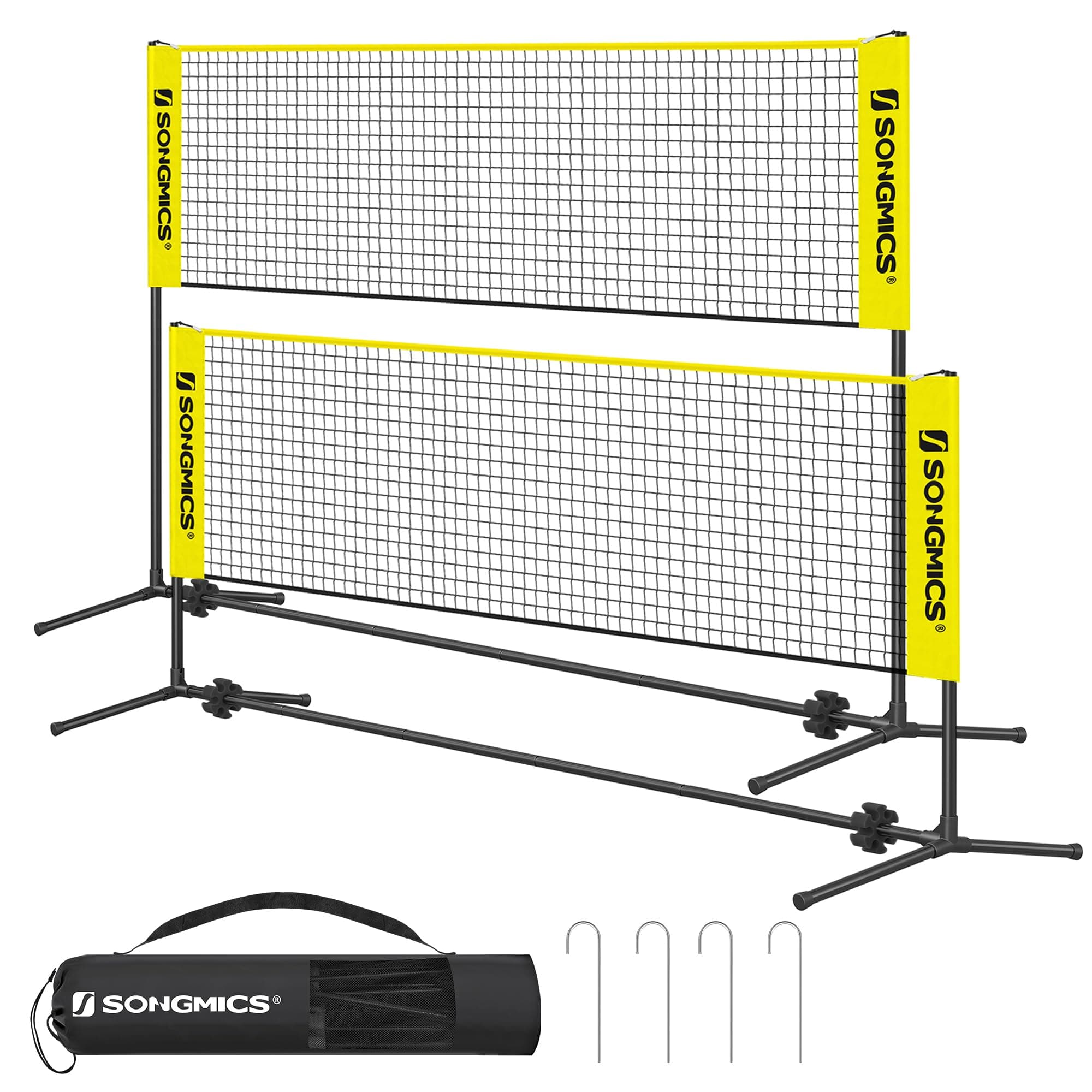 SONGMICS 300 cm/400 cm/500 cm Badmintonnetz, Volleyballnetz, höhenverstellbare Stangen, tragbares Set für Tennis, Beach-Volleyball, für Garten, Park, Outdoor