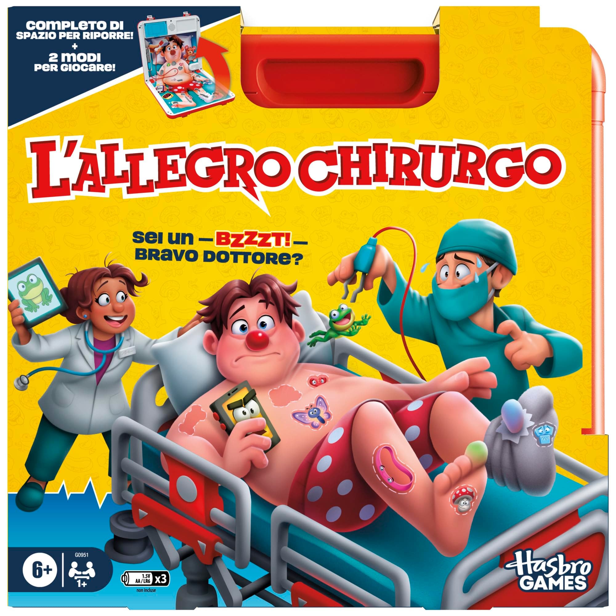 Hasbro Gaming, L'Allegro Chirurgo, Gioco da Tavolo Elettronico, Ideale per Famiglia e Amici, per Bambini e Bambine dai 6 Anni in Su, Include Valigetta Tutto in Uno, per 1 o Più Giocatori, in Italiano