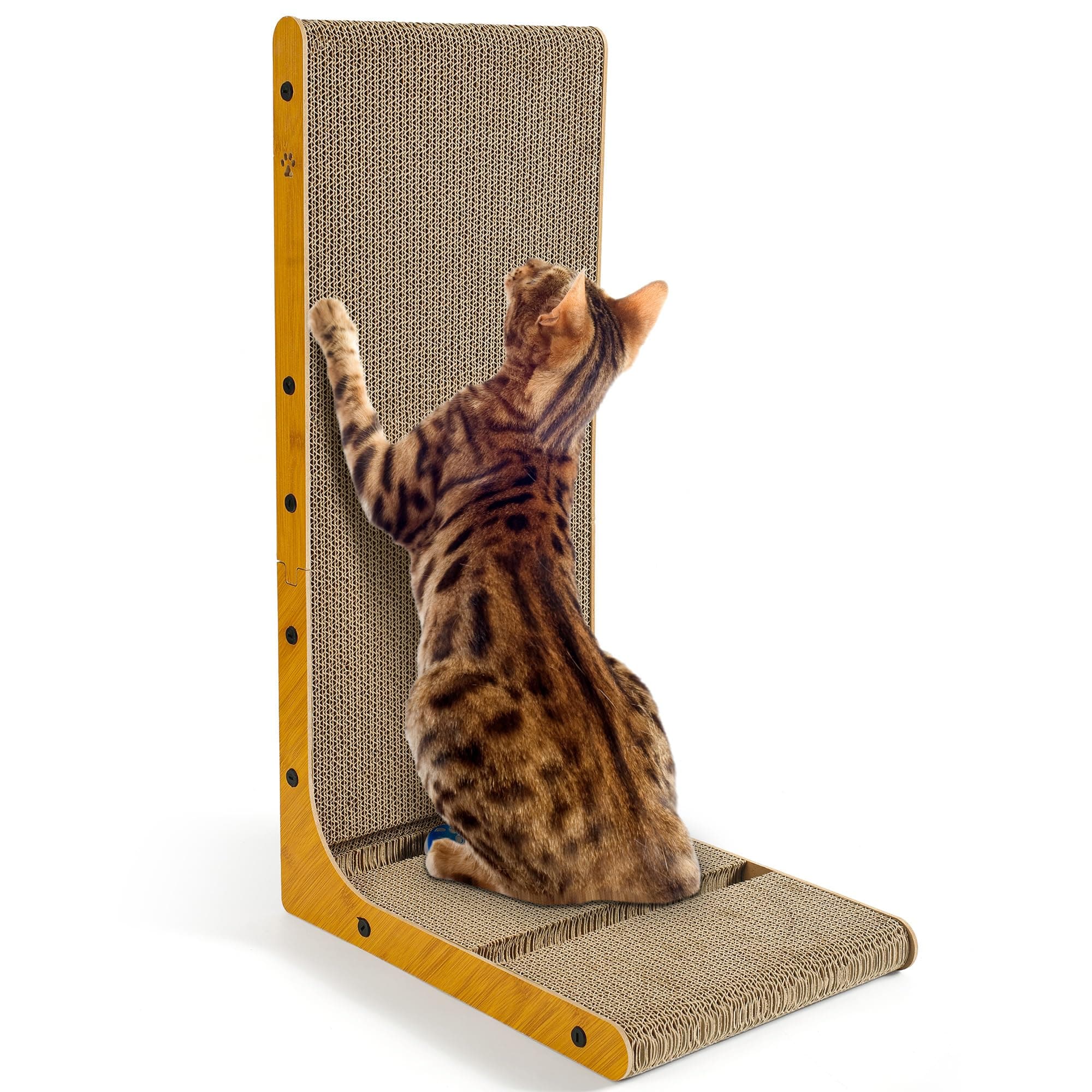 Griffoir pour Chat - Grattoir Chat 70 cm en Forme de L avec Jouet - Tapis à Griffes en Carton Ondulé Haute Densité - pour Mur et Canapé