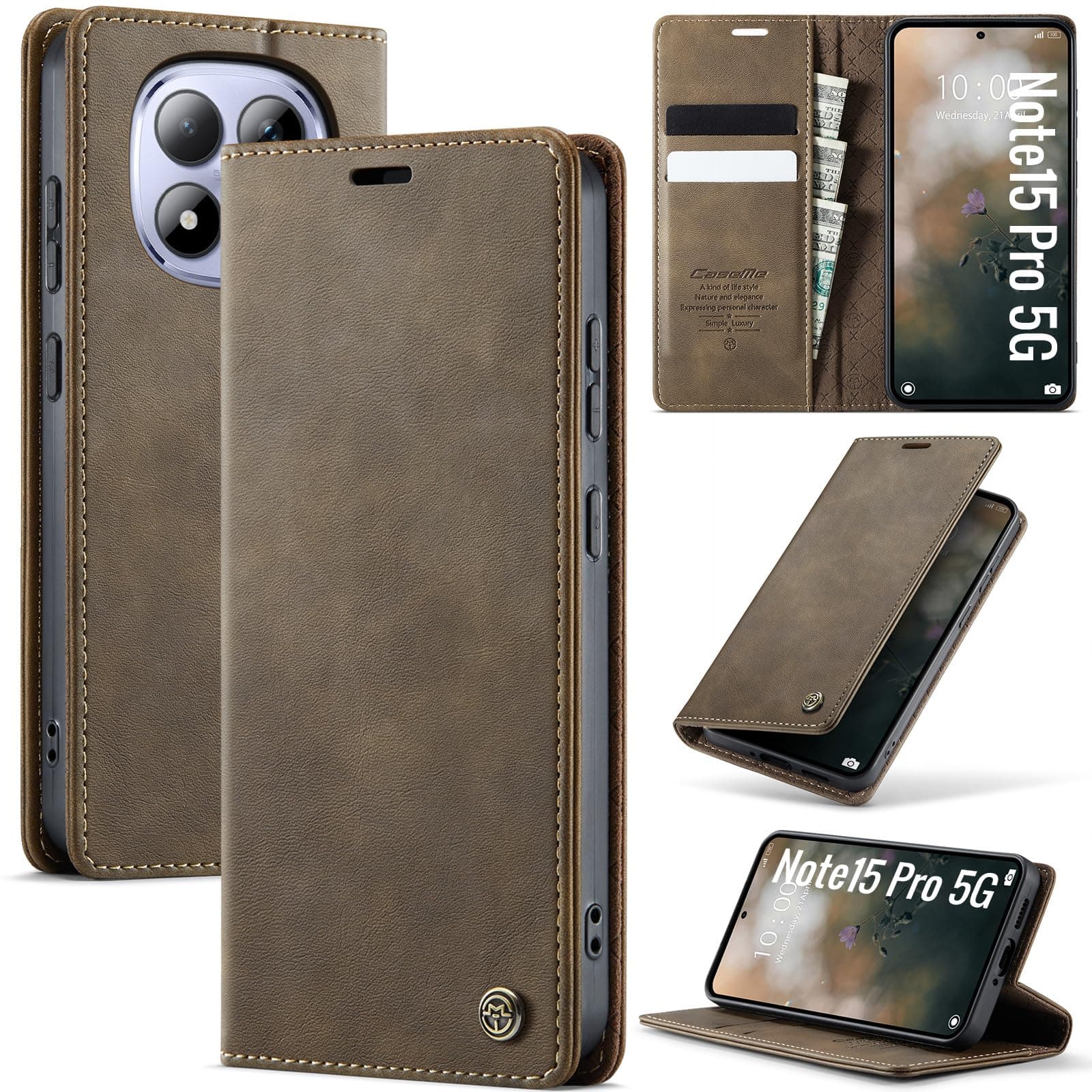 Lonjanfon Coque Xiaomi Redmi Note 15 Pro 5G, [Pas pour 4G] Housse Cuir PU Premium [RFID Blocage][Porte Cartes][Stand Fonction][Antichoc] Magnétique Flip Étui pour Xiaomi Redmi Note 15 Pro,Café