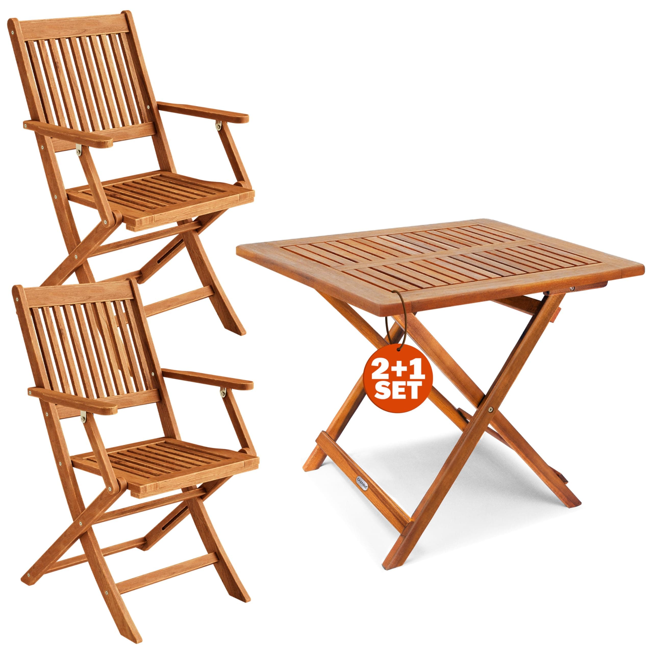 Casaria® Balkonmöbel Set 2 Personen Wetterfest Holz FSC®-zertifizierte Stühle Klappbar 160kg Belastbar Balkon Garten Terrassenmöbel Möbel 3-TLG. Akazie