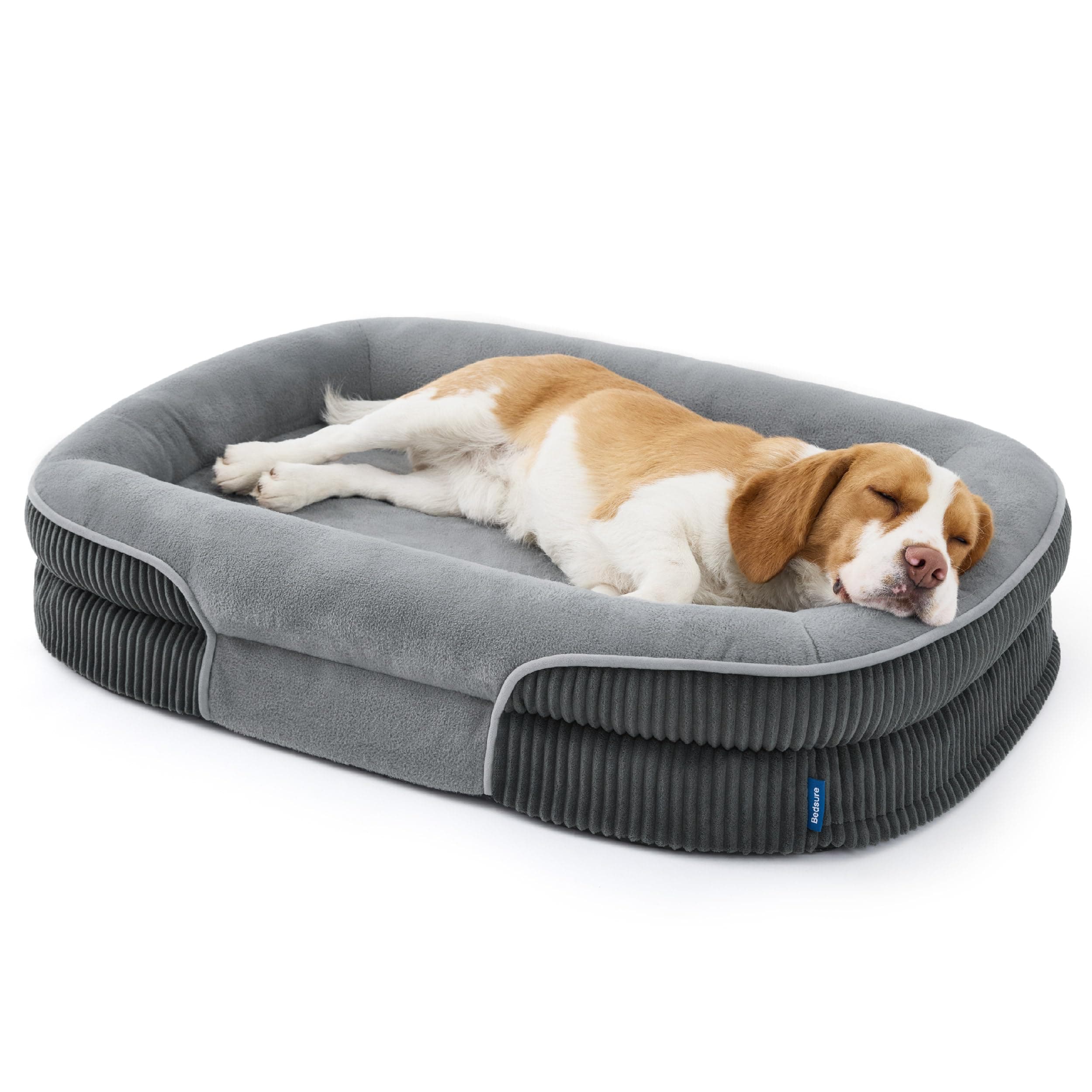 BEDSURE orthopädisches Hundebett Grosse Hunde - 360° ovales Hundesofa mit Rand für große Senioren, wasserdichter & waschbarer Bezug, stützendes ultraweiches Fleece Haustierbett, 89x64x18cm, grau
