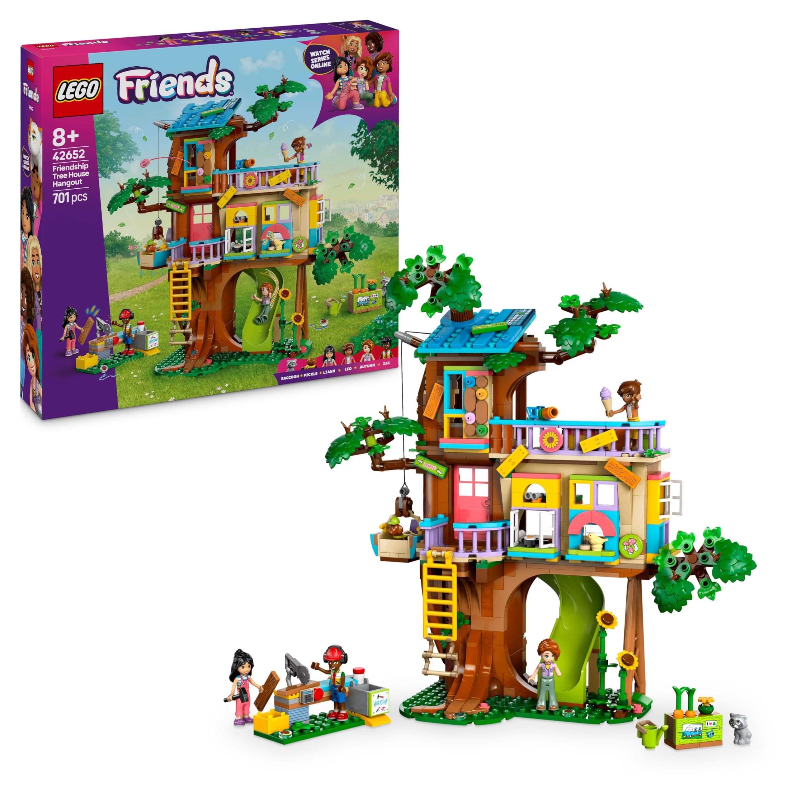 LEGO Friends Quedada en la Casa del Árbol de la Amistad de Juguete - 2 Figuras de Animales, 4 Mini Muñecos, Jardín y Accesorios de Comida de Juguete - Regalo Creativo para Niñas de 8+ Años 42652