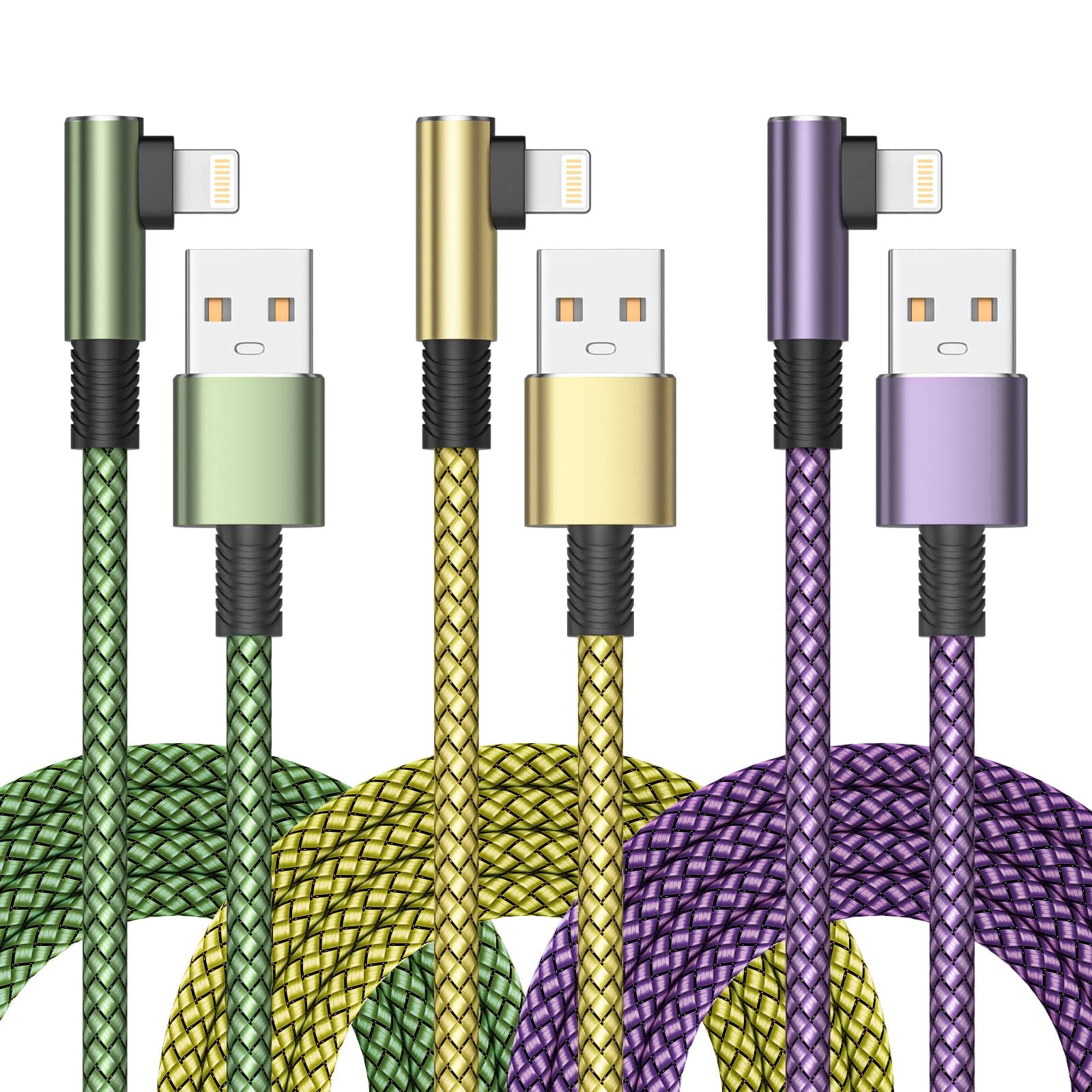 Cavo iPhone [2 Metri 3Pezzi] Filo Caricatore iPhone Carica Rapida Cavo Lightning USB Angolo Retto Certificato MFi Lungo Nylon Cavetto Caricabatterie per iPhone 14 13 12 11 Pro Max XS XR X 8 7 6 iPad
