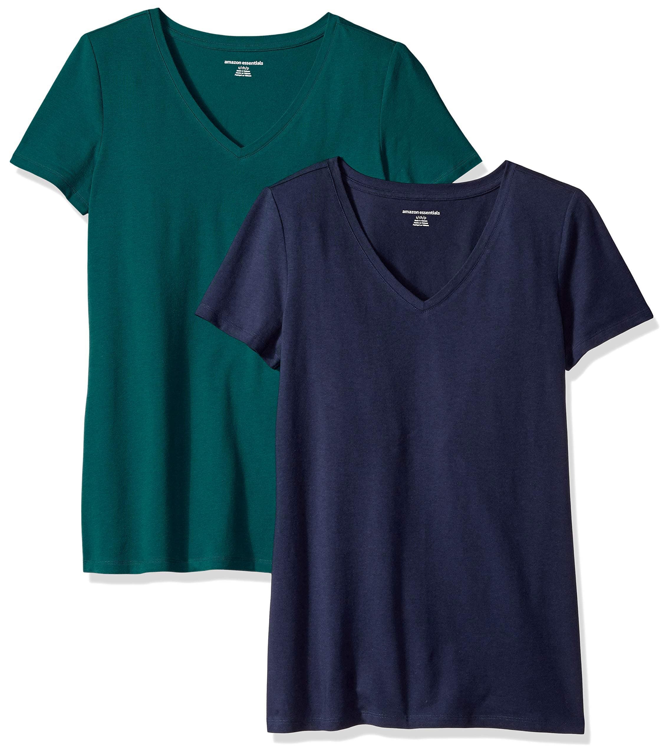 Amazon Essentials T-Shirt a Maniche Corte con vestibilità Classica (Opzioni Girocollo e Scollo a V) Donna, Confezioni Multiple