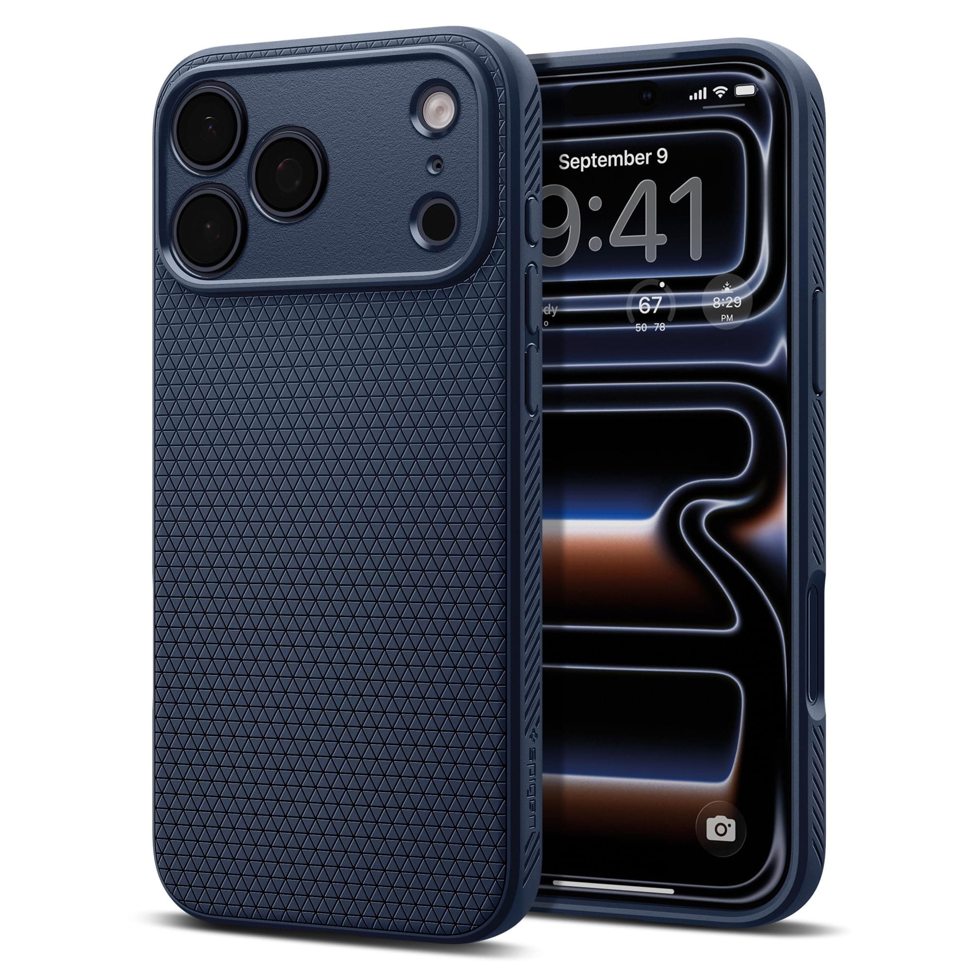 Spigen iPhone 17 Pro Max Hülle [rutschfest] [DURCHDACHTE Details] Liquid Air Case Slim TPU mit Truss-Design, Militärgeprüfter Schutz, Sound Tunnel Technologie Handyhülle –Navy Blue