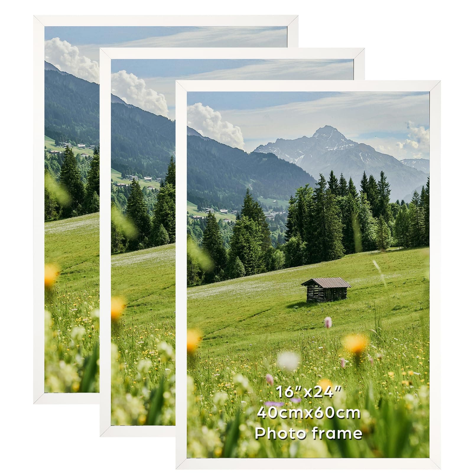 Hoikwo Lot de 3 Cadre 40x60 cm Blanc, Cadre 60x40 cm en Aluminium, Pour, Poster, Photos, Puzzles, Suspension Horizontale ou Verticale