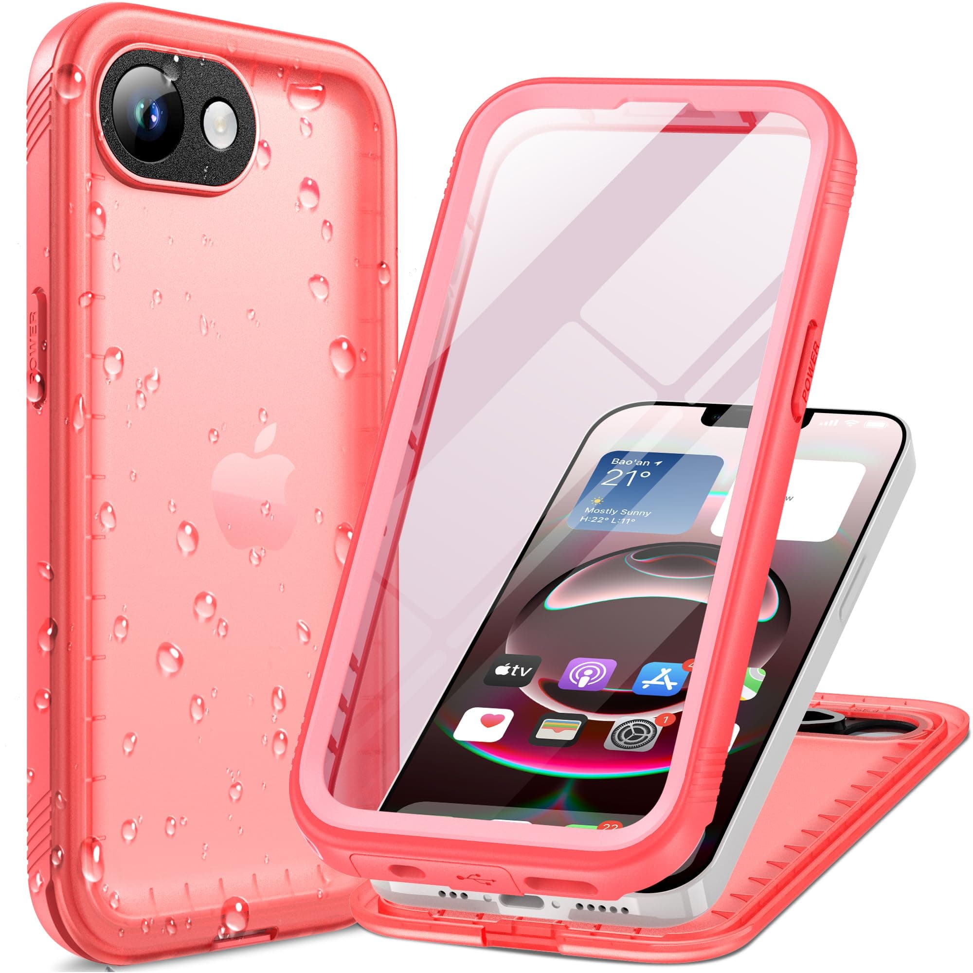 Cozycase Cover TOP Antiurto IP68 Impermeabile Per iPhone 16e 17e Militare Resistente 360 Integrale Subacquea Antipolvere Rugged Custodia Mare Anti Urto Doppia Waterproof Case Per iPhone 16e 17e, Rosa
