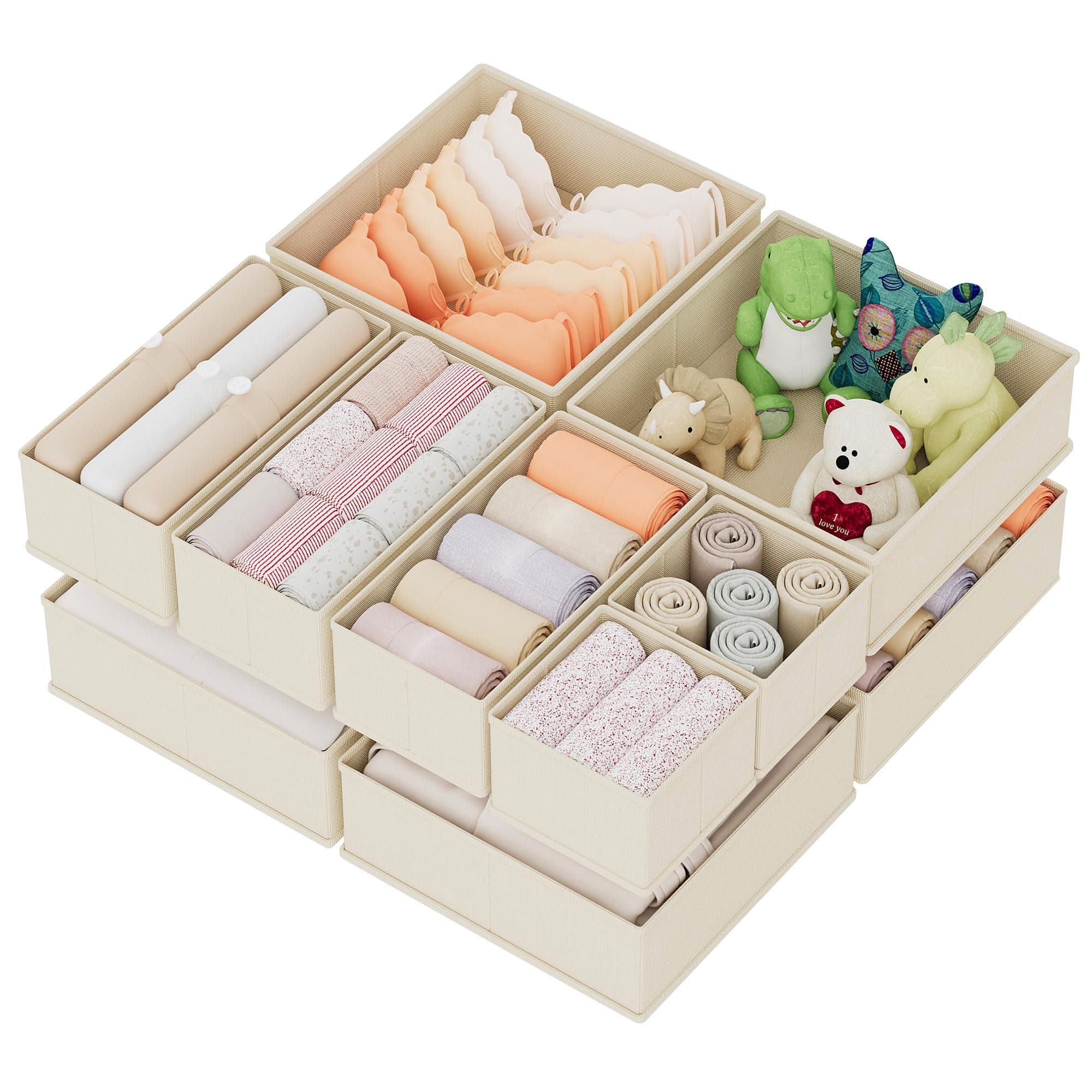 XIVIRACK Set di 10 Organizer Cassetti, Organizzatore per Armadio, Scatole di Stoccaggio Pieghevoli in TNT, per Calze,Biancherie, Reggiseni, Cravatte, Sciarpe, Beige