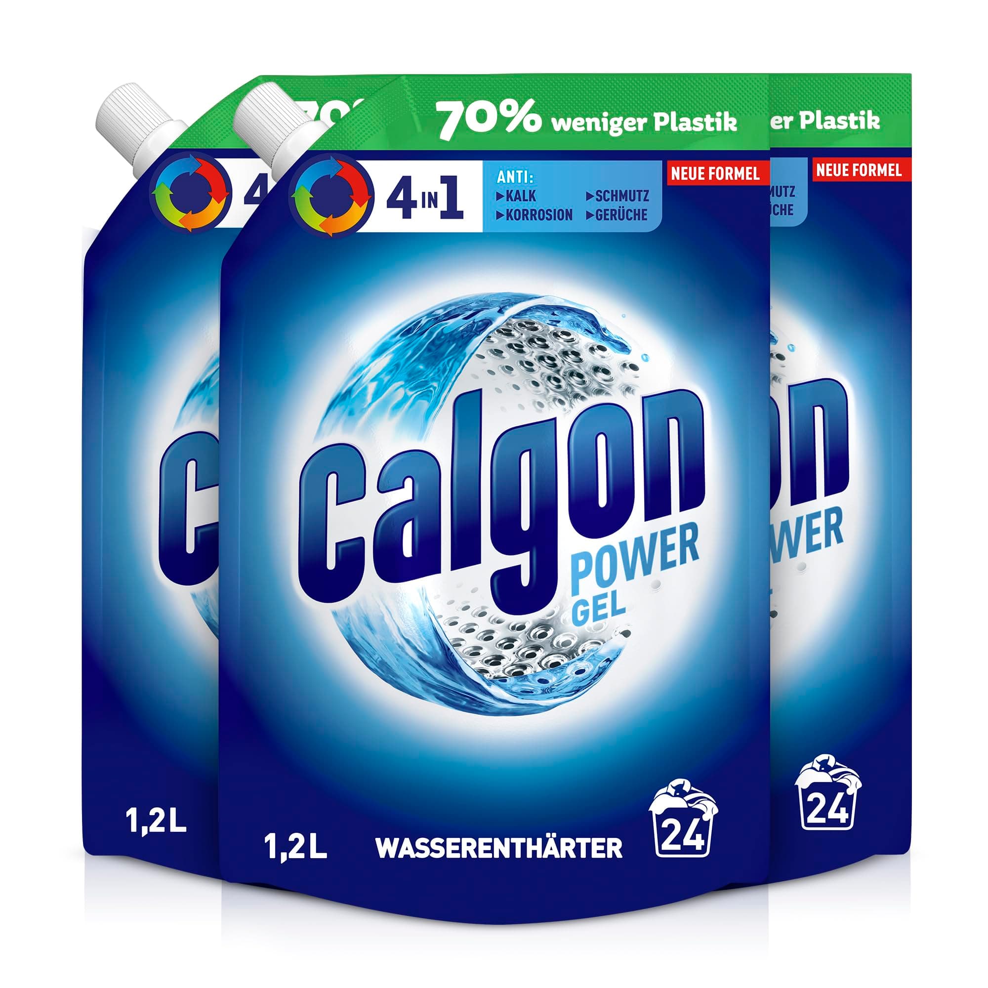 Calgon 4-in-1 Power Gel – Waschmachinen-Entkalker gegen Geruch, Schmutz und Korrosion – Schützender Wasserenthärter für die Waschmaschine – 3 x 1,2 l