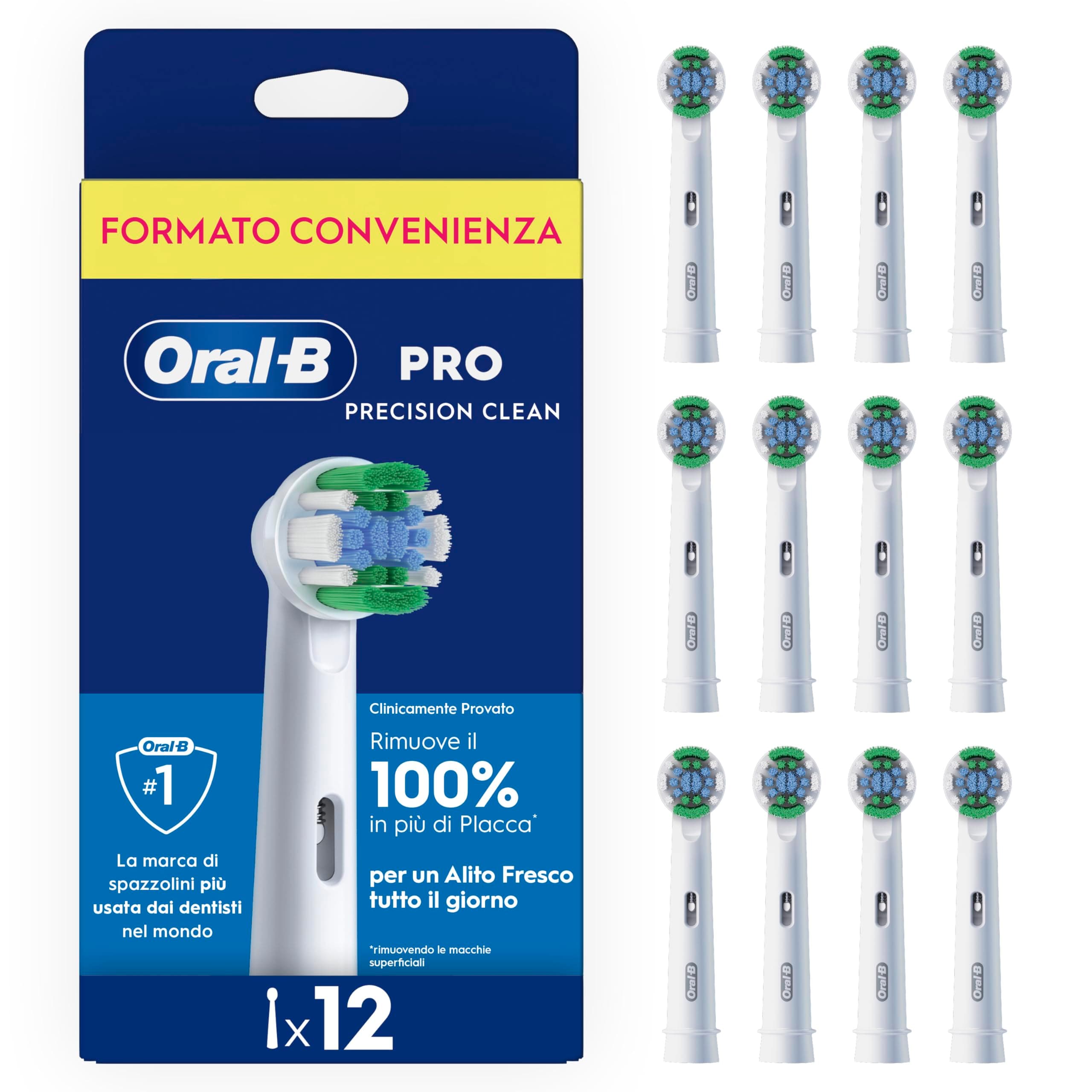 Oral-B Testine di Ricambio Pro Precision Clean, Bianche, 12 Ricambi | 12 Testine di Ricambio per Spazzolino Elettrico, Autentiche, Delicato su Denti e Gengive