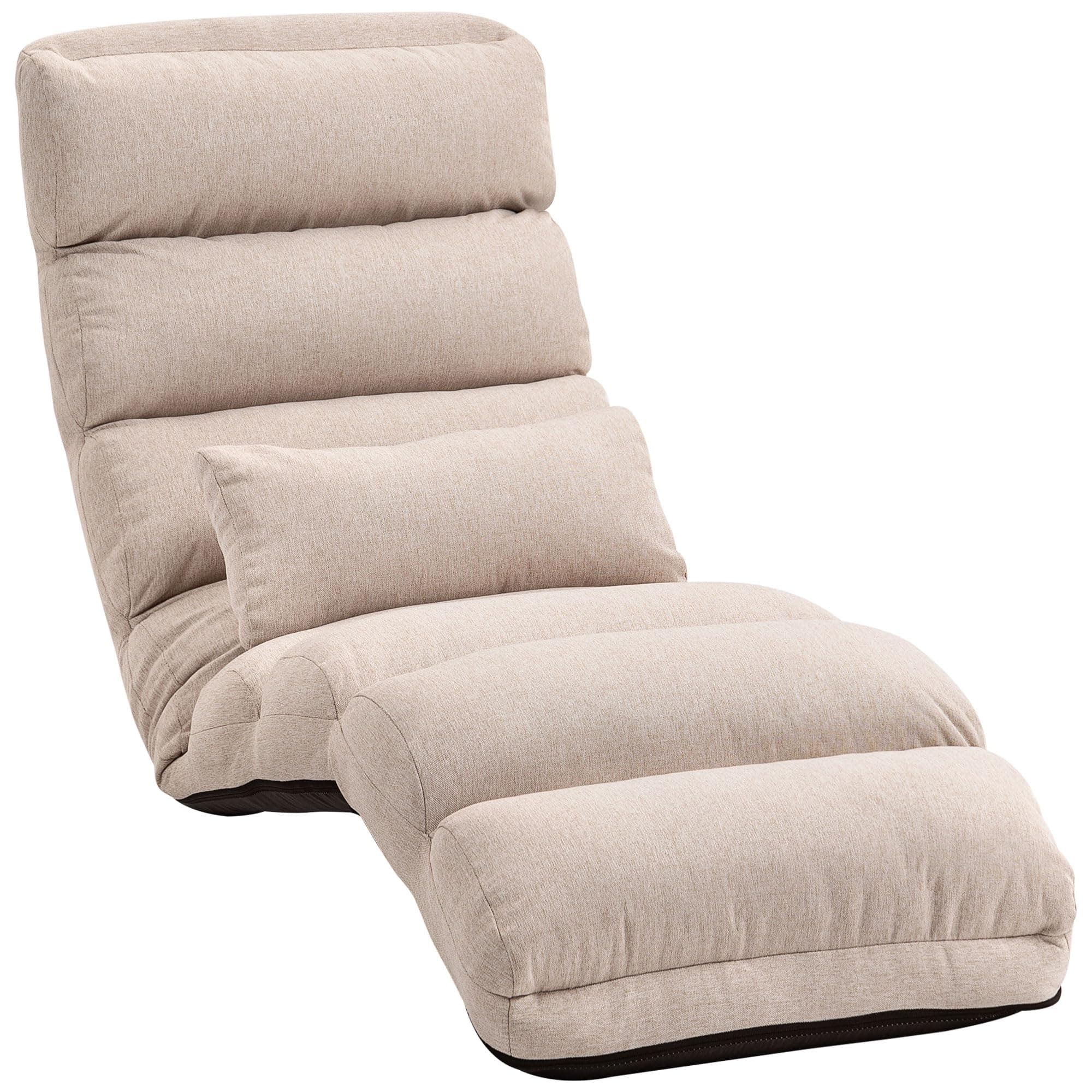 HOMCOM Canapé Paresseux chauffeuse 1 Place Fauteuil Convertible Fauteuil lit avec Dossier et Appui-tête réglables sur 5 Positions pour Salon Chambre et Bureau Charge 120 Kg 58x119x78cm Beige