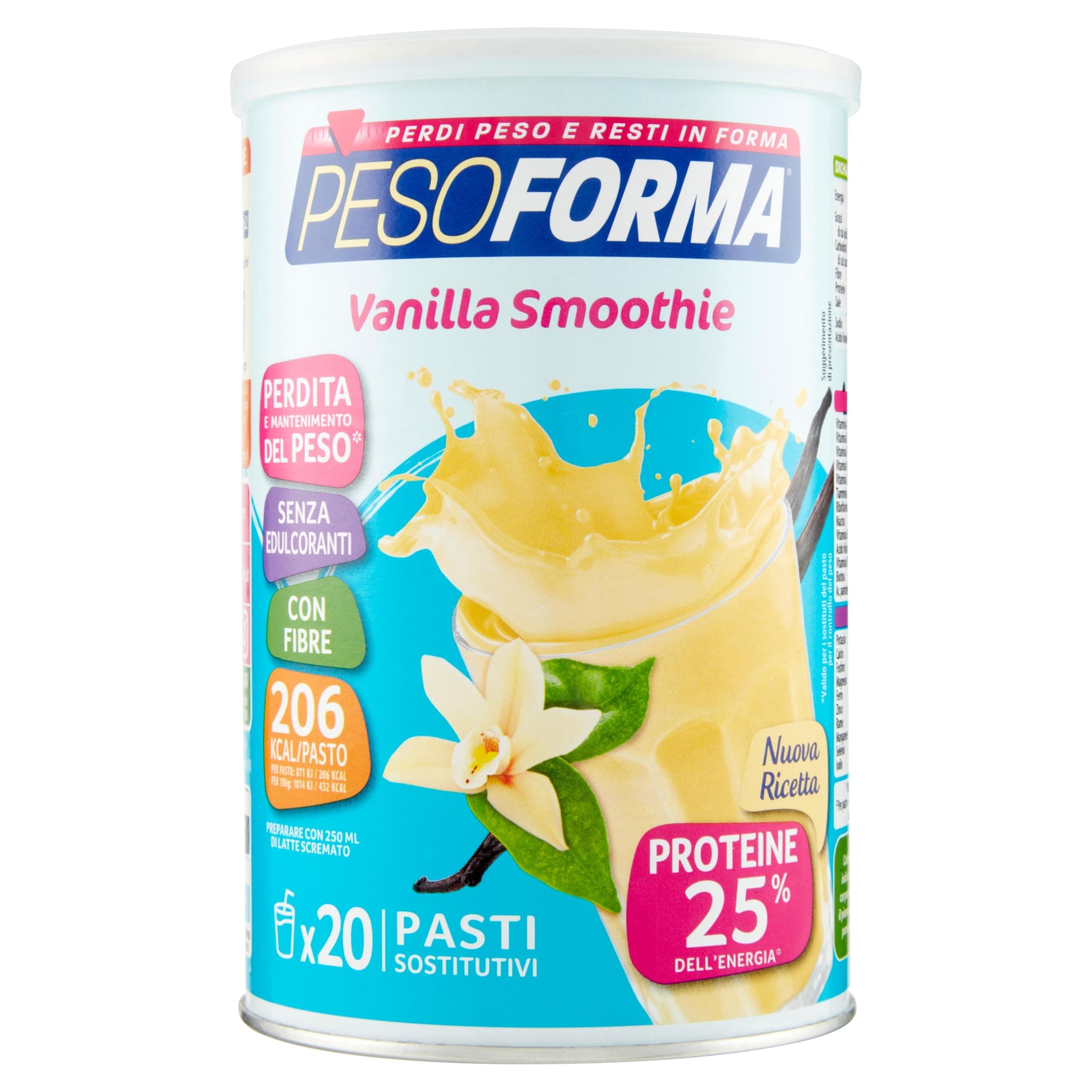 PESOFORMA VANIGLIA SMOOTHIE Sostitutivo per il Controllo del Peso, Ricco in Proteine e Fibre, Solo 206 Calorie, 20 pasti, 540 gr