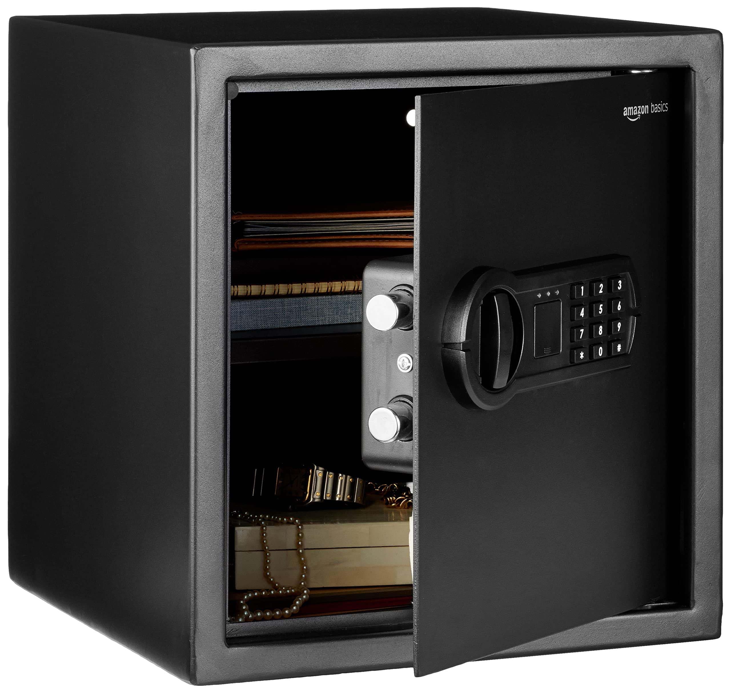 Amazon Basics Caja fuerte Electrónico de acero para el hogar con cerradura de teclado digital programable para joyas, dinero y objetos de valor, 34 l, 33 x 33 x 36 cm, color negro