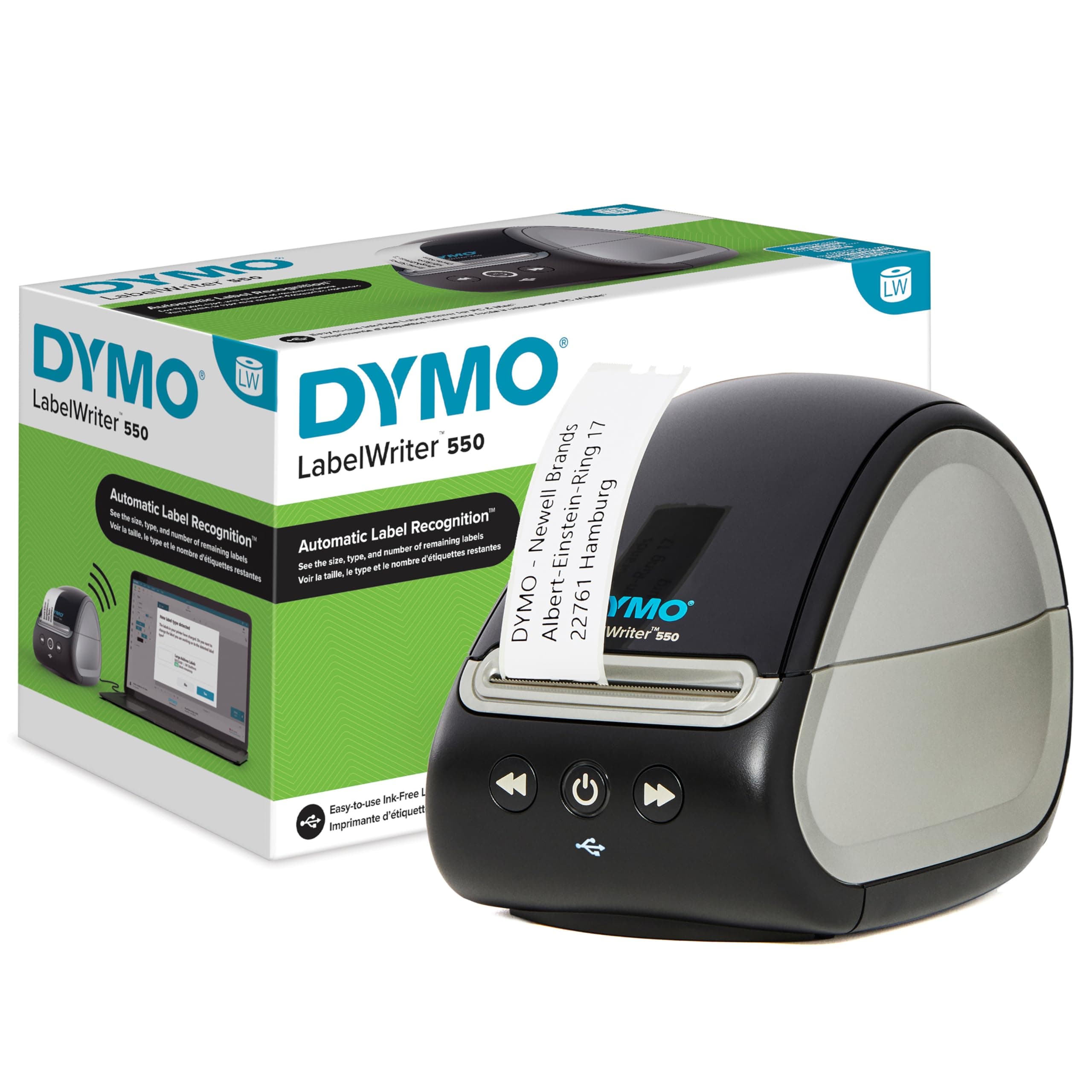 DYMO LabelWriter 550 stampante di etichette | Etichettatrice con stampa termica diretta | Riconoscimento automatico delle etichette | Stampa etichette di spedizione, codici a barre e molto altro