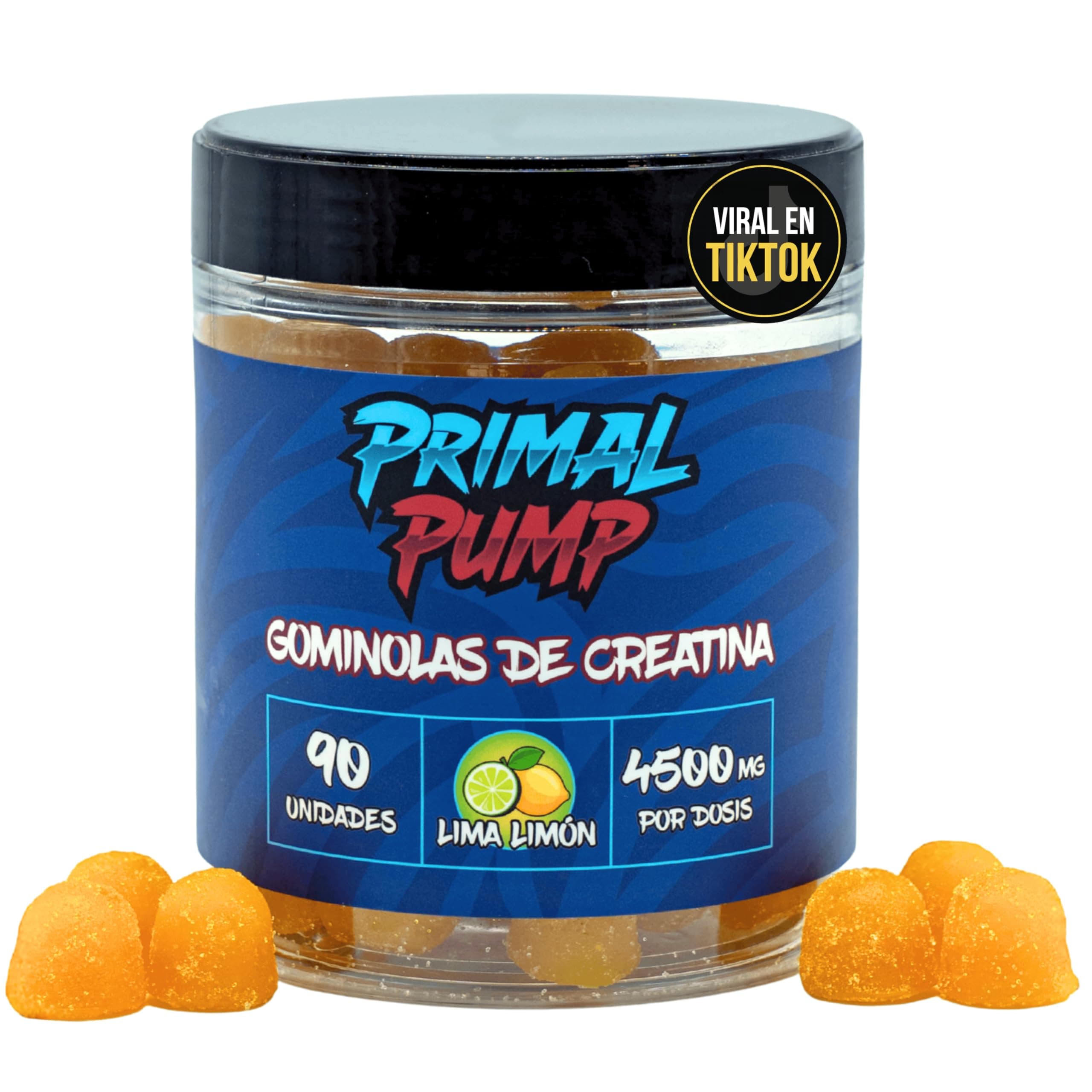 Primal Pump Gominolas de Creatina Monohidratada 4.5g - Creatina en Gominolas para Rendimiento y Potencia - Sin Azúcar, Vegano y Sin Gluten - Sabor Lima Limón