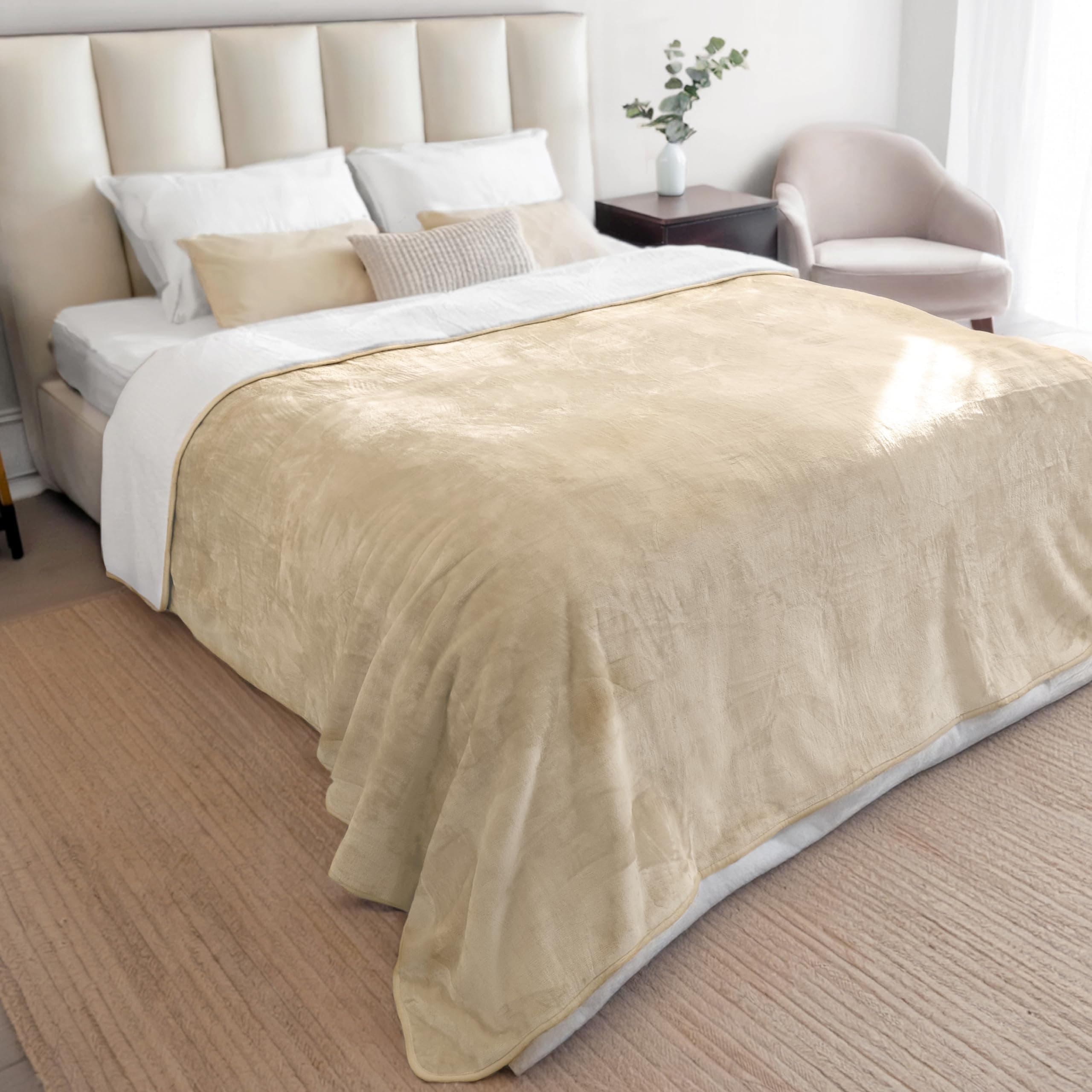 Dreamzie - Plaid Imperméable Chien 218x228 cm - Couverture Imperméable Réversible - pour Lit et Canapé Chien en Polaire Sherpa - Lavable - Beige