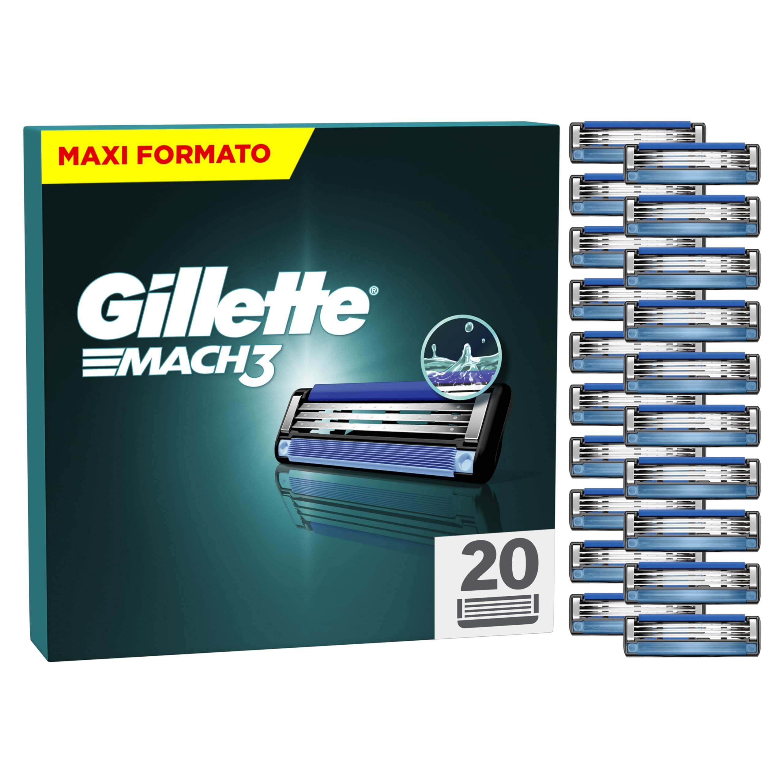 Gillette Mach3 Lamette di Ricambio per Rasoio da Uomo, Rasoi a 3 Lame per una Rasatura Profonda, 20 Lamette di Ricambio Gillette Mach 3 Con Striscia lubrificante