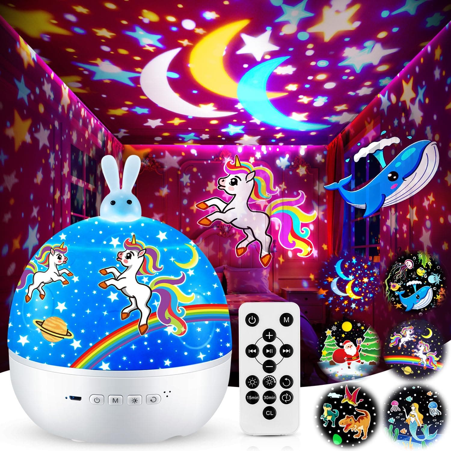 One Fire [Caja de Regalo] Proiettore Stelle Soffitto, 15 Films Luce Notturna, Bluetooth Musica 360° Lampada Proiettore, USB Ricaricabile Regalo Bambini