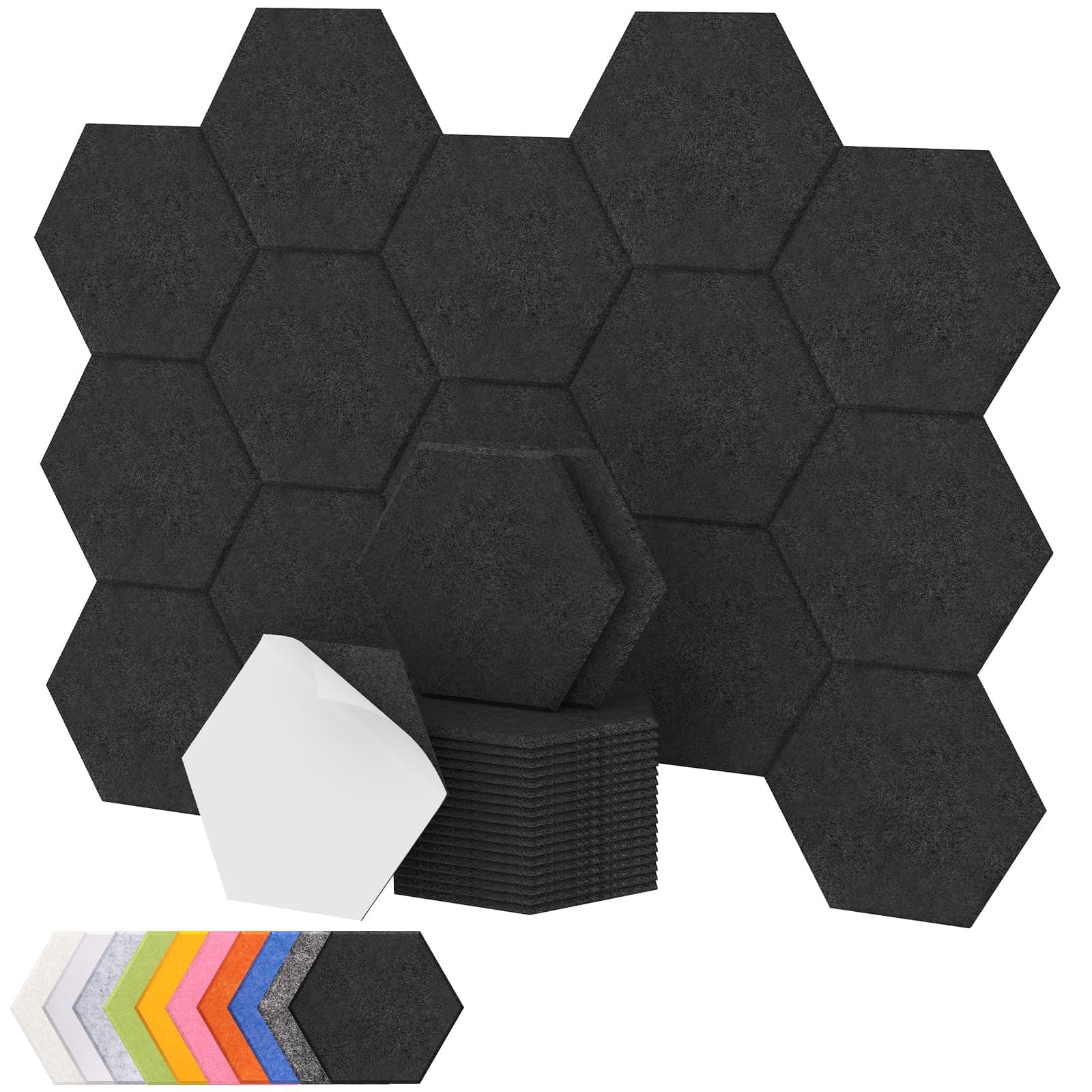 TONOR 18 Pacchetti di Pannelli Acustici Esagonali, 30x26x1cm Pannelli Fonoassorbenti ad Alta Densità per Pareti, Pannello Acustico, Imbottitura Fonoassorbente per Studio, Ufficio, Casa, Nero