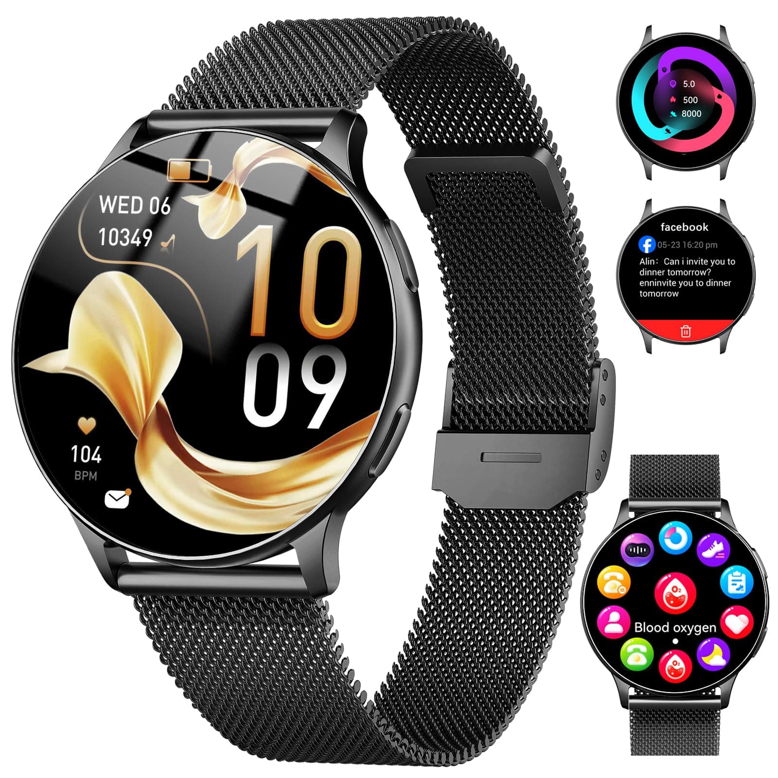 Reloj Inteligente Mujer, 1.32" AMOLED Smartwatch Mujer con Asistente de Voz, Monitor Sueño, Podómetro, Pulsómetro, 120+ Modos Deportivos Smart Watch con Llamadas y Notificación, IP68 para Android iOS