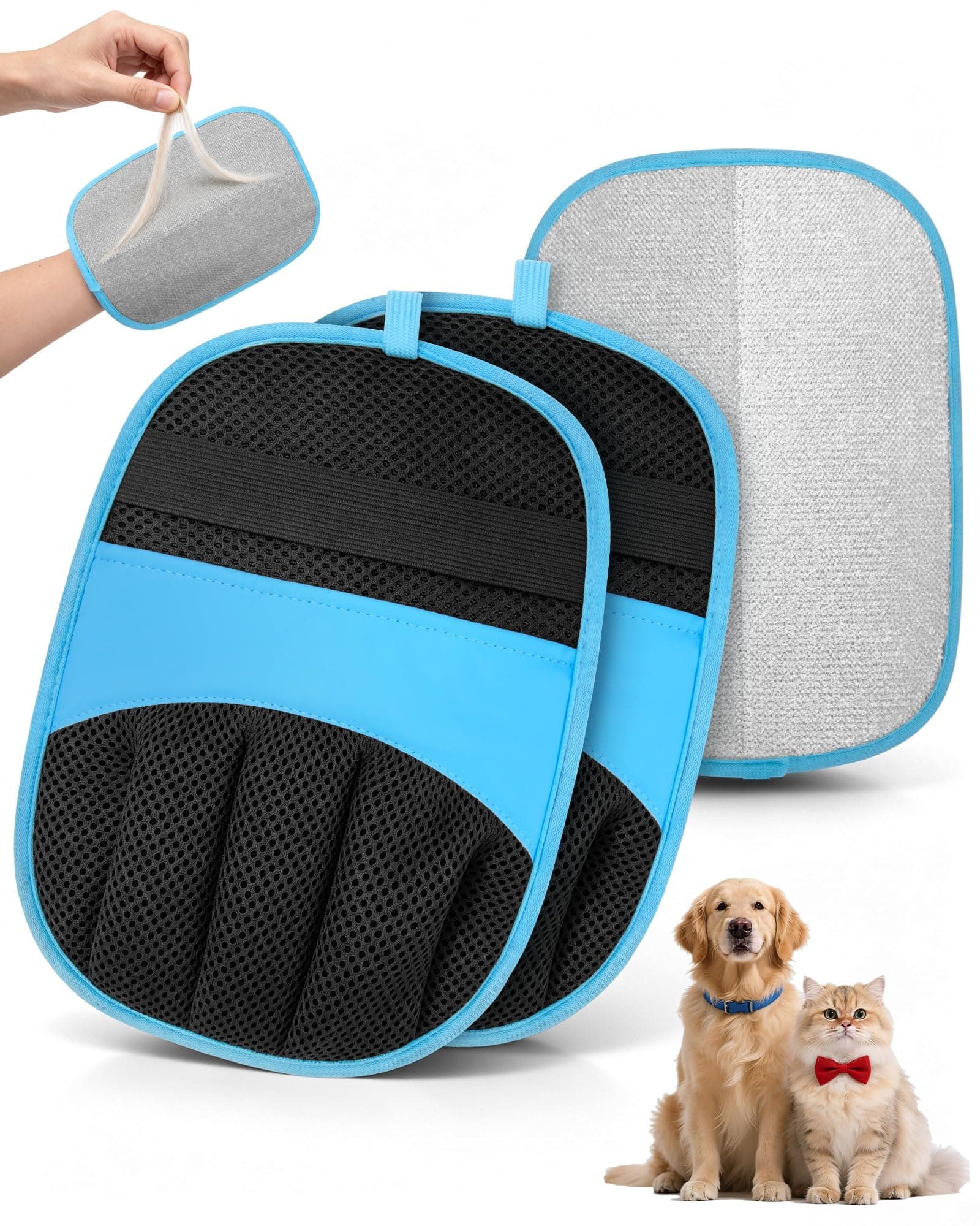 RZPTL Lot de 2 Gant Anti Poils Animaux, Gant Électrostatique à Paume Antistatique pour Chats & Chiens, Main Gauche & Droite, Réutilisable Gant Ramasse Poils, Canapé, Tapis, Vêtements & Meubles(Bleu)