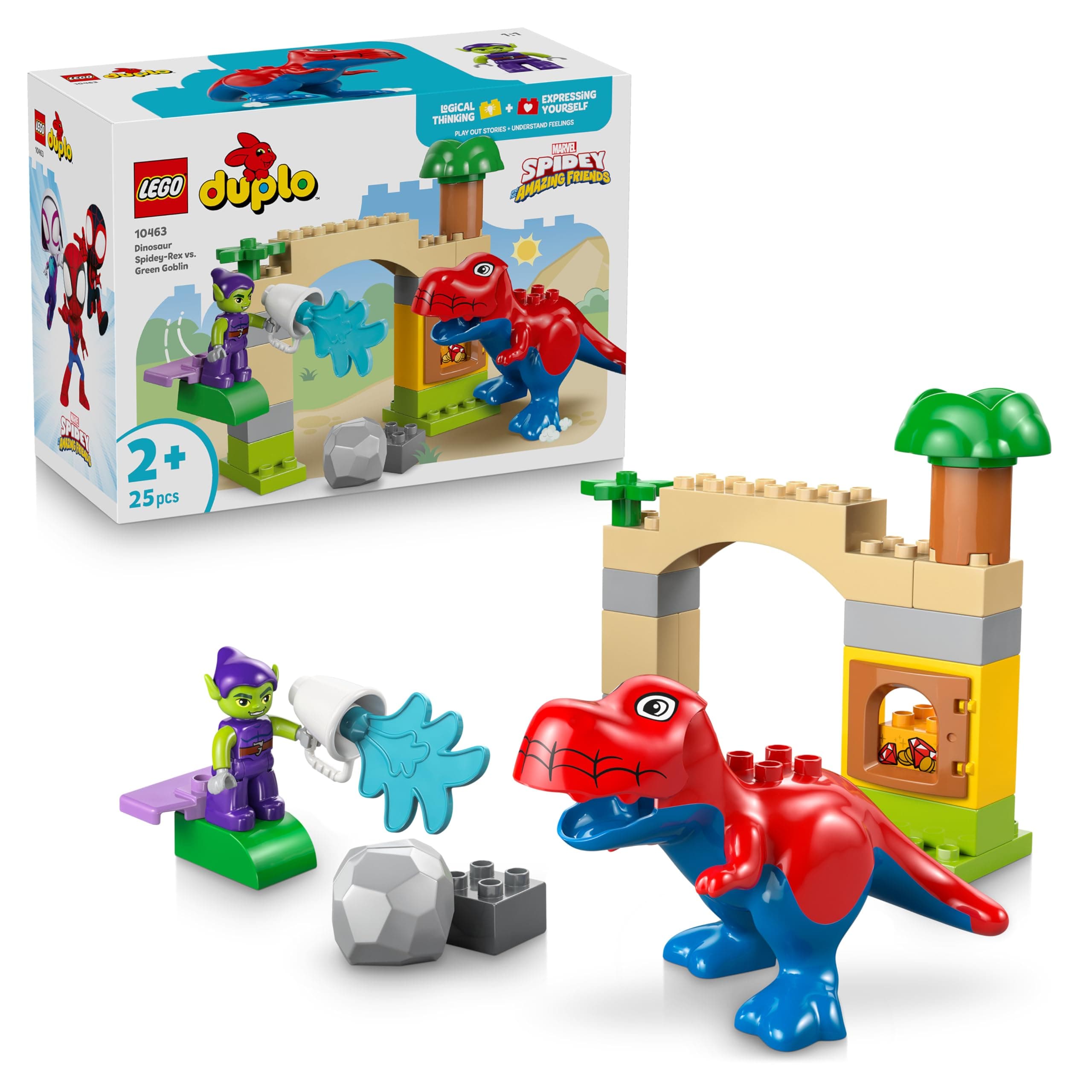 LEGO DUPLO | Spidey-Rex vs. Green Goblin - Feinmotorik Spielzeug für Kleinkinder - 2 Figuren inkl. Spidey-T-Rex - Superhelden Geschenk für Jungen ab 2 Jahren - 10463