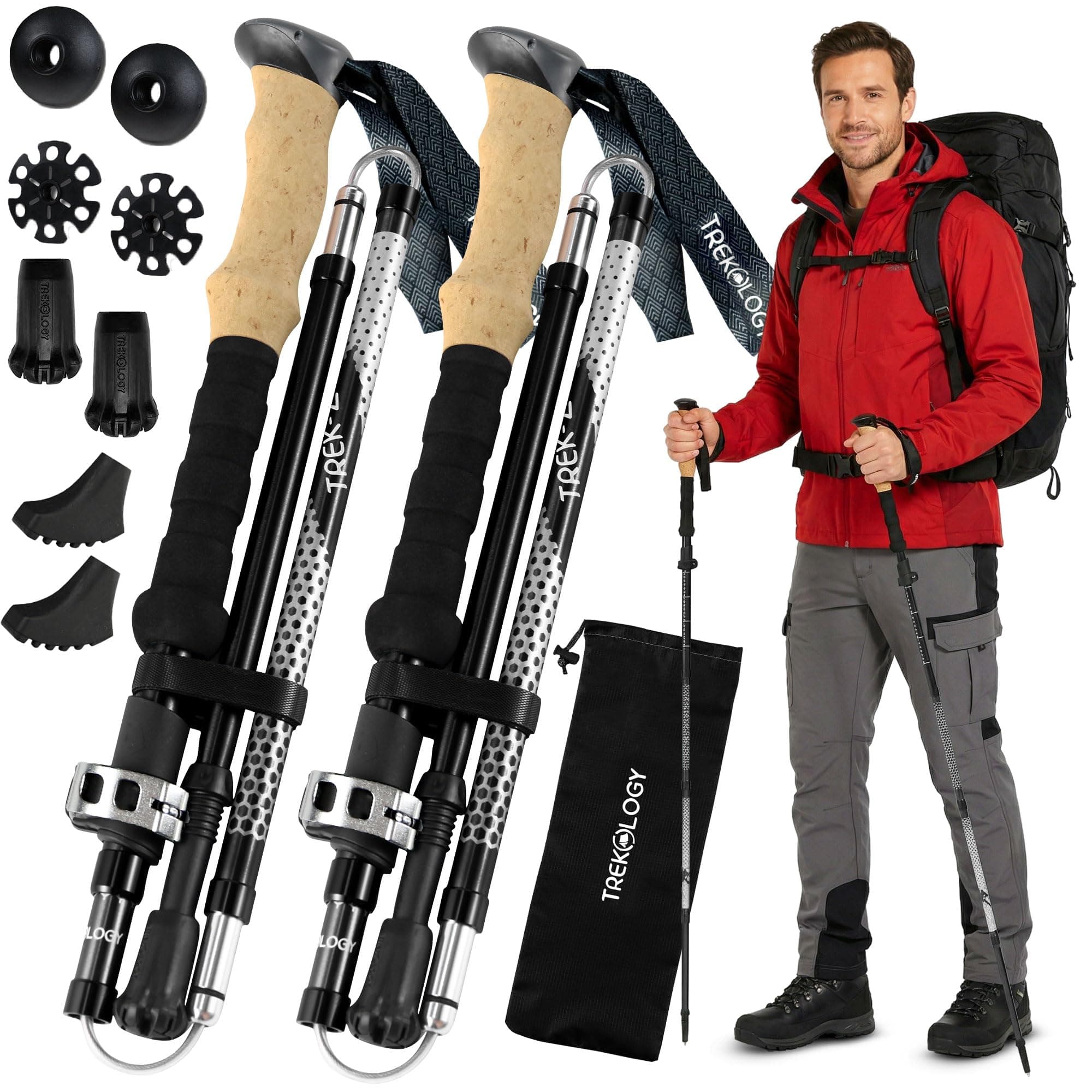 Trekology Trek-Z Bastones Plegables para Senderismo y Trekking, Soporte de Equilibrio para Personas Mayores, Mujeres y Hombres, 2 Unidades por Juego