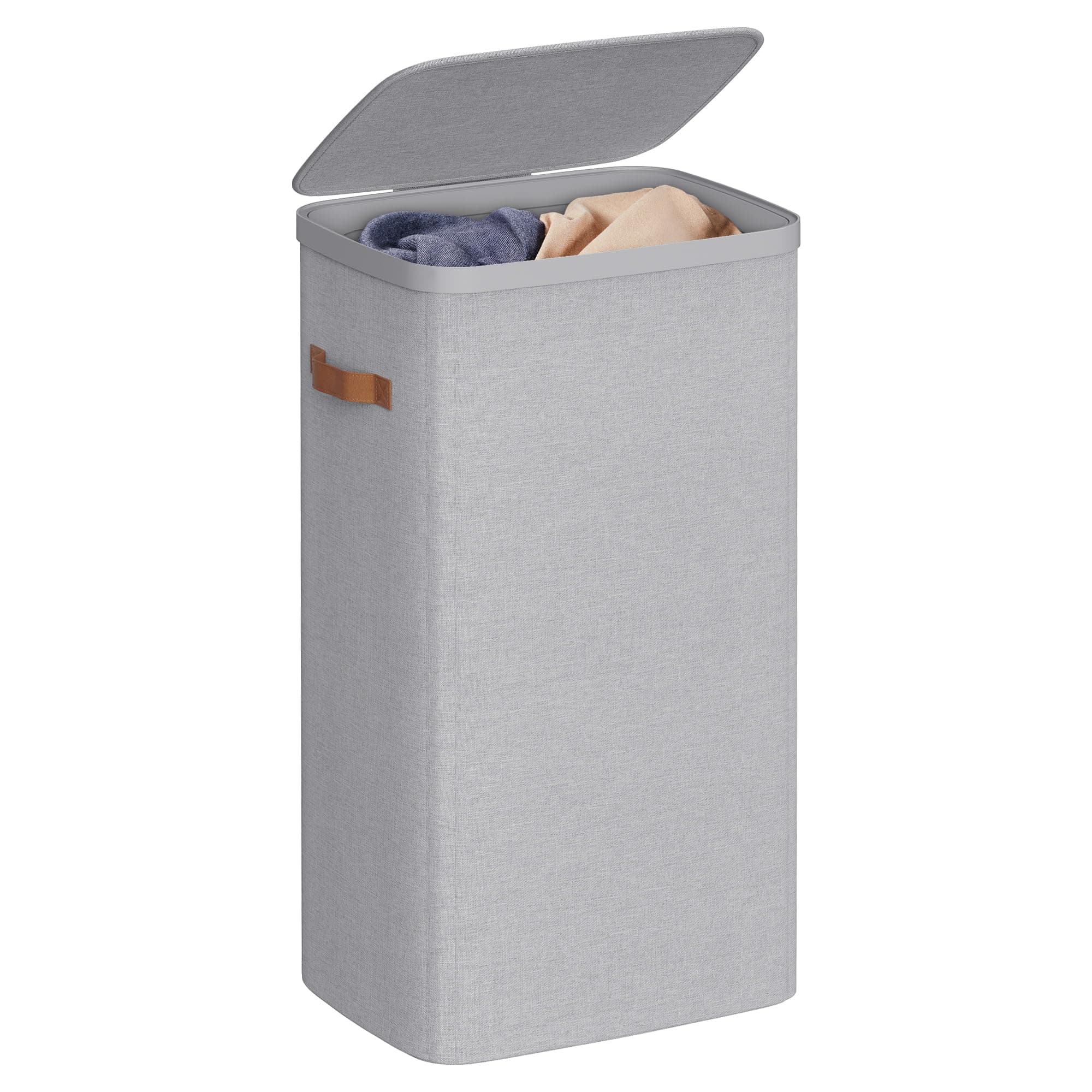 SONGMICS Cesto Portabiancheria, Porta Biancheria Sporca da 100 L, Montaggio Facile, con Coperchio Maniglie, Sacco Interno Rimovibile, 42 x 32 x 75 cm, Grigio Tortora LCB811GD01