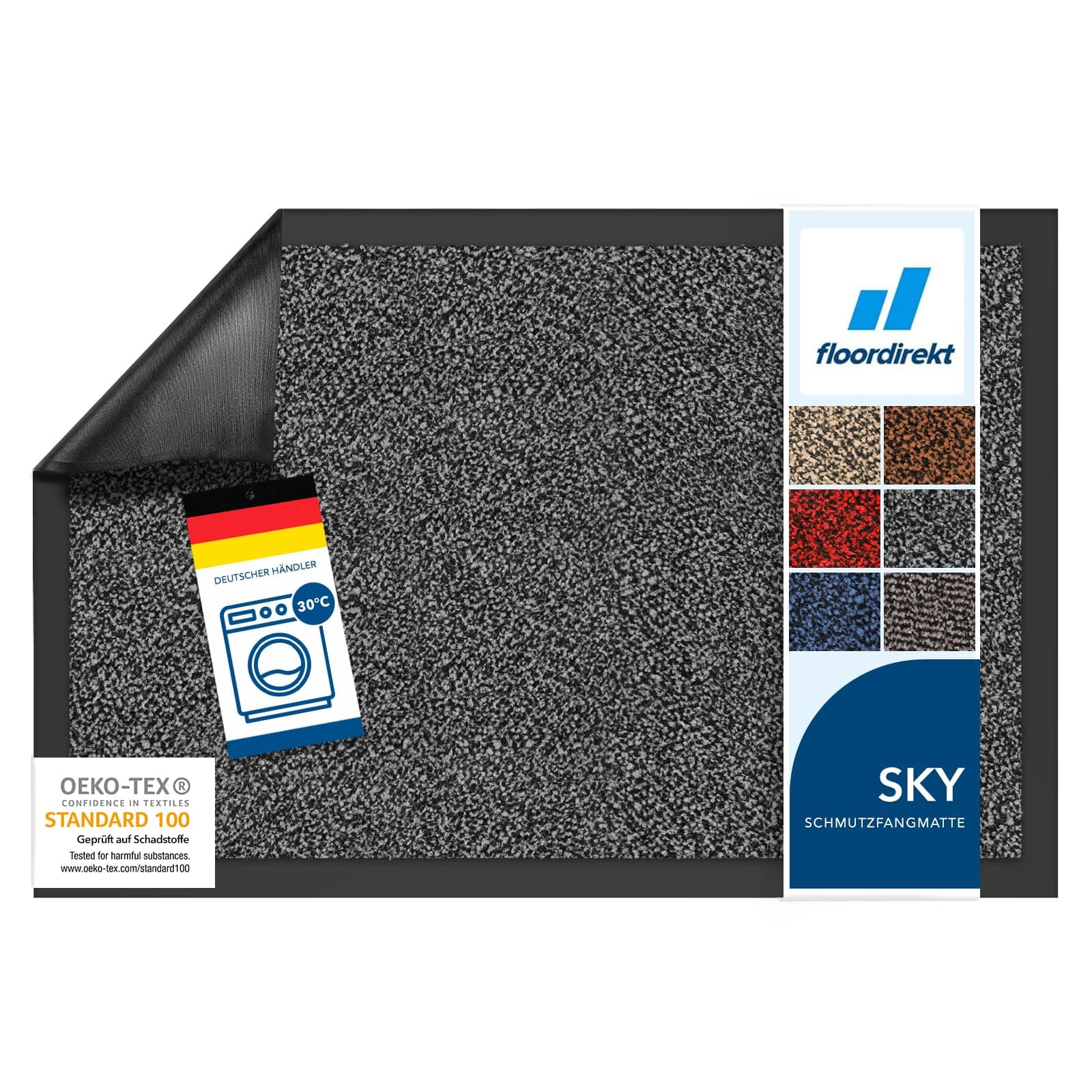 Floordirekt Schmutzfangmatte Rhine - waschbare & leistungsstarke Fußmatte - Sauberlaufmatte mit Rutschfester Rückseite - Türmatte für den Eingangsbereich (Anthrazit (meliert), 60 cm x 180 cm)