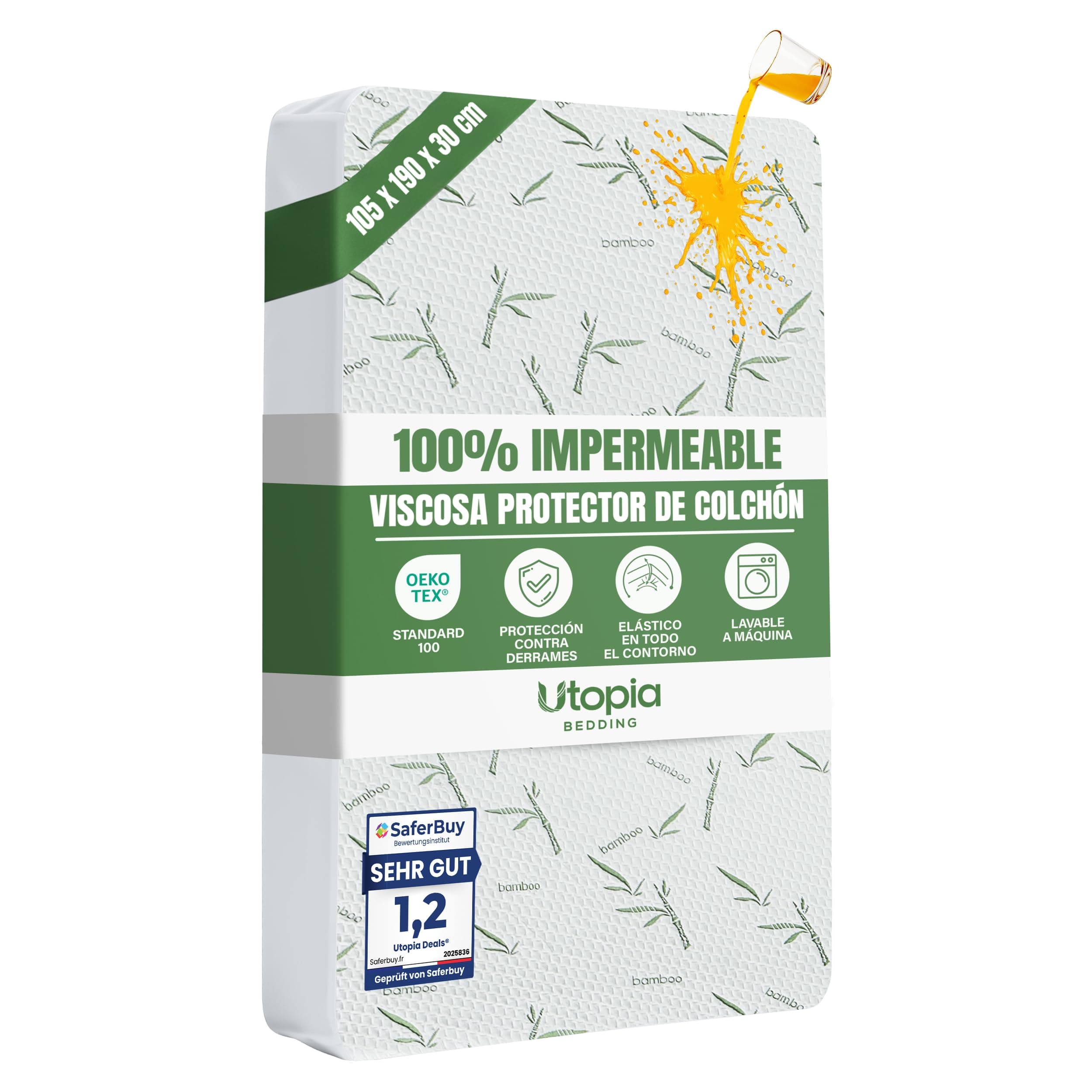 Utopia Bedding Protector de Colchón 105 x 190 x 30 cm Impermeable, Viscosa Premium, Certificación Oeko-Tex, Cubre Colchón Transpirable, Elástico En Todo