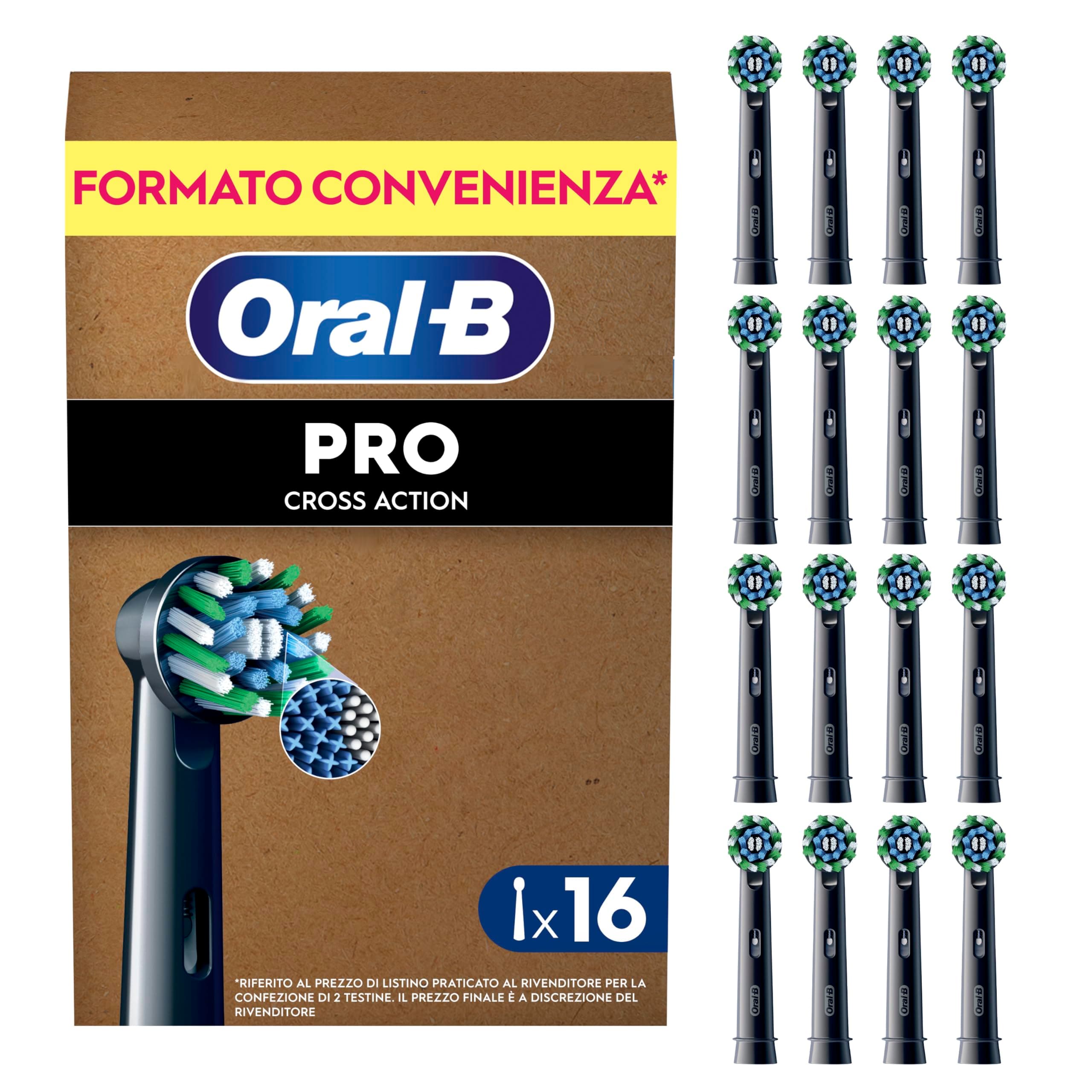 Oral-B Testine di Ricambio, Cross Action, Nere, 16 Ricambi | 16 Testine di Ricambio per Spazzolino Elettrico, Autentiche, Setole Angolate si Adattano a ogni Dente per Pulizia Profonda