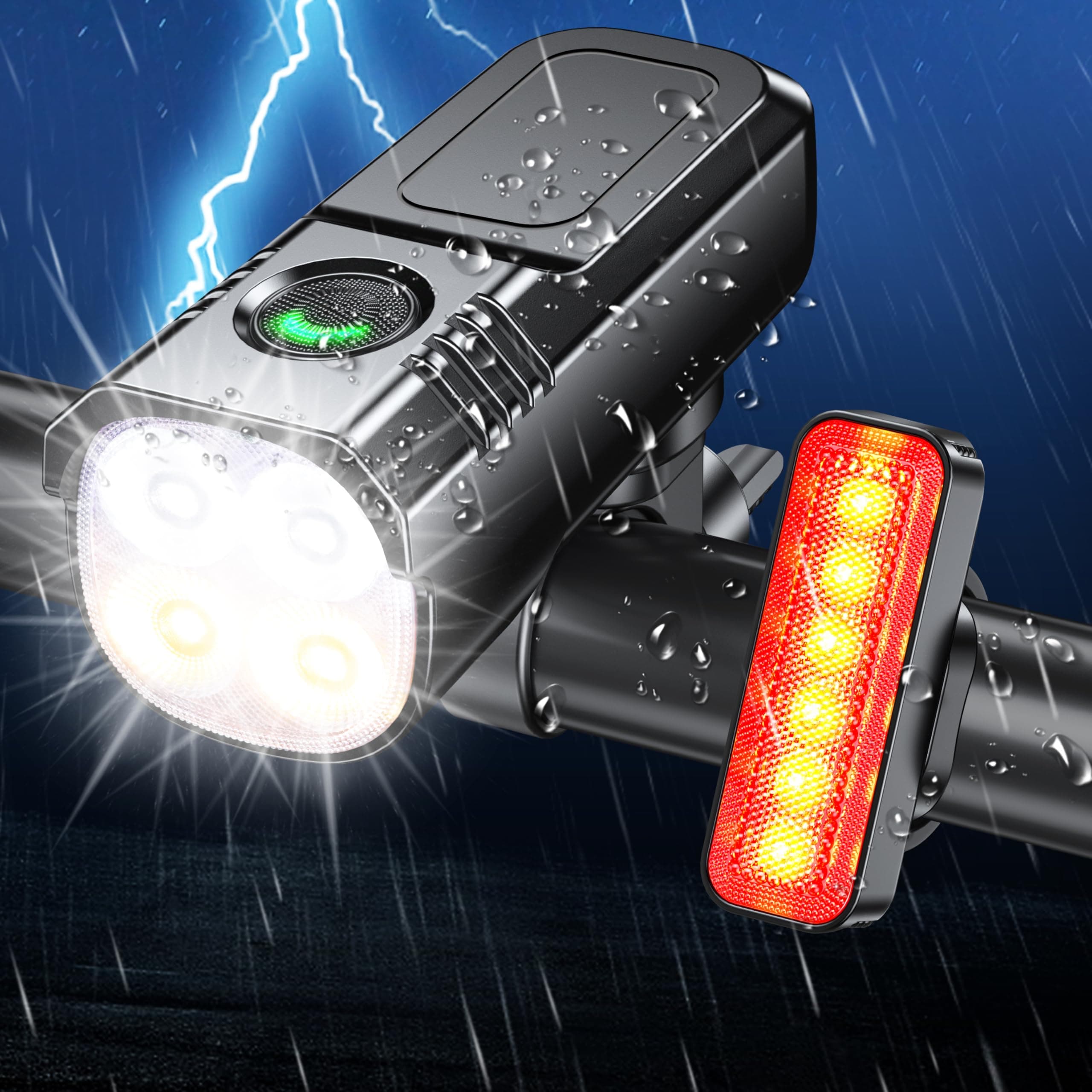 Babacom 1300 lm Luci Bicicletta LED [8+6 Modalità e Faretto + Luce Diffusa] | Impermeabile IP65 Luce Bici Anteriore e Posteriore Alluminio, Ricaricabili USB 2000mAh, Facile Montaggio Luci Targa per Moto