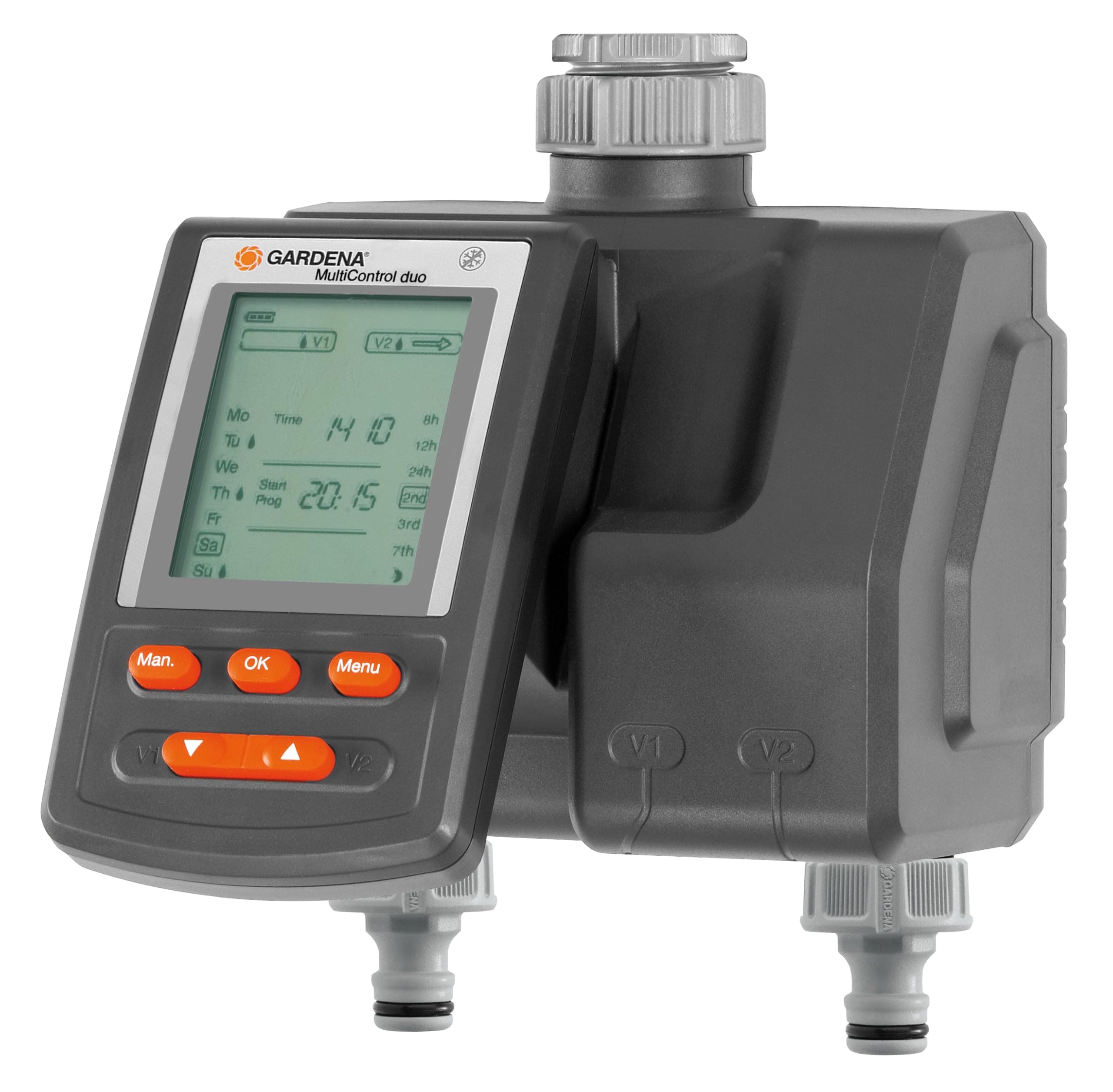 Gardena Bewässerungscomputer MultiControl Duo: Automatische Bewässerungssteuerung, Wochentage programmierbar, bis zu 3 Bewässerungen pro Tag, mit LC-Display (1874-20)