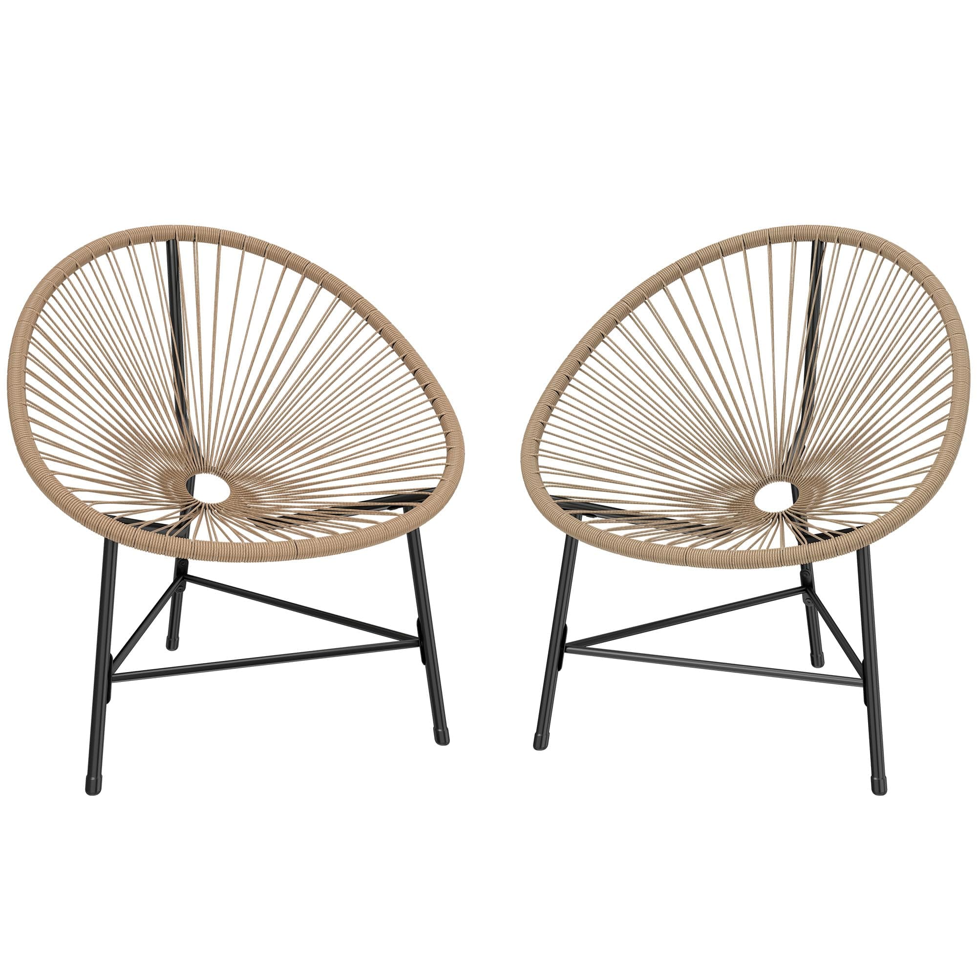 Outsunny Lot de 2 Fauteuils de Jardin Acapulco Résine Tressée, Structure Triangulaire en Acier, Chaise de Jardin pour Plage Balcon Terrasse, Charge 120 kg, 72x68x81cm, Naturel