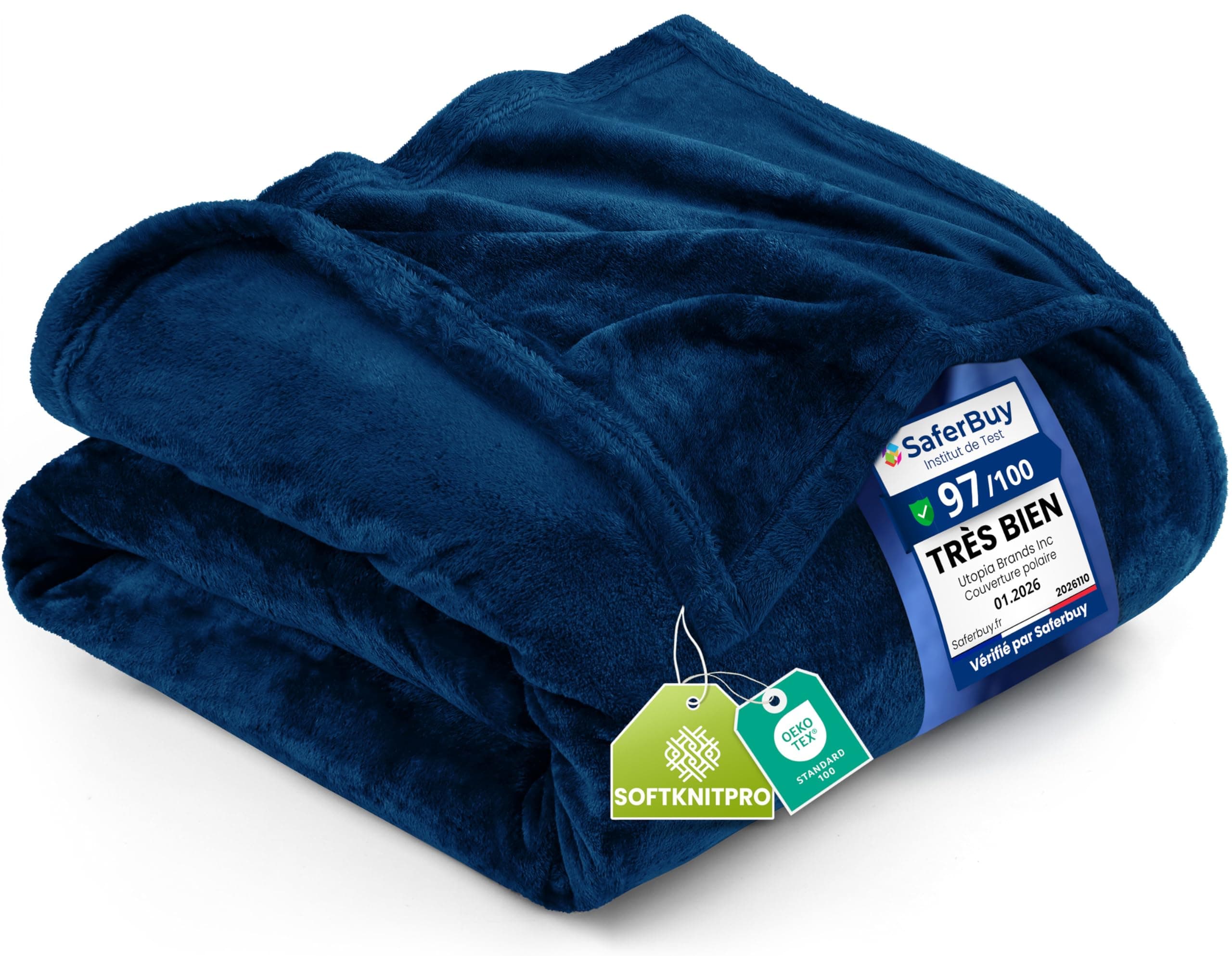 Utopia Bedding Couverture Polaire Flanelle Microfibre [228x228 cm Marin] Plaid Canapé Grande Taille 300 GSM, Doux, Léger, Respirant, Anti-Boulochage, pour Lit, Chaise et Divan, Toutes Saisons
