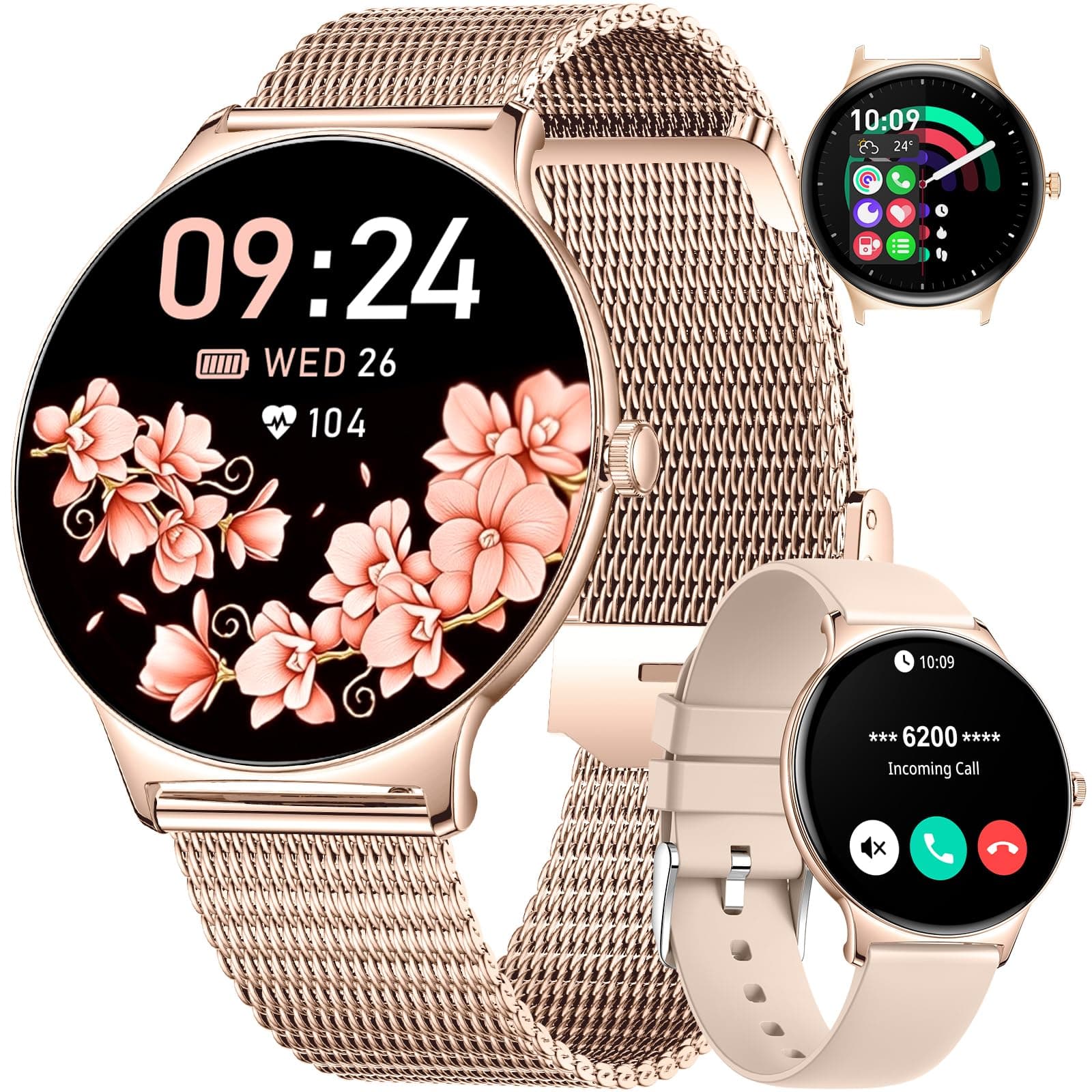 Reloj Inteligente Mujer con Llamada Bluetooth, 1,43'' AMOLED Ultrafino Smartwatch Mujer, Recordatorio, 100+ Modos Deportivos, Frecuencia Cardíaca/Sueño, Reloj Despertador Digital, Regalo iOS Android