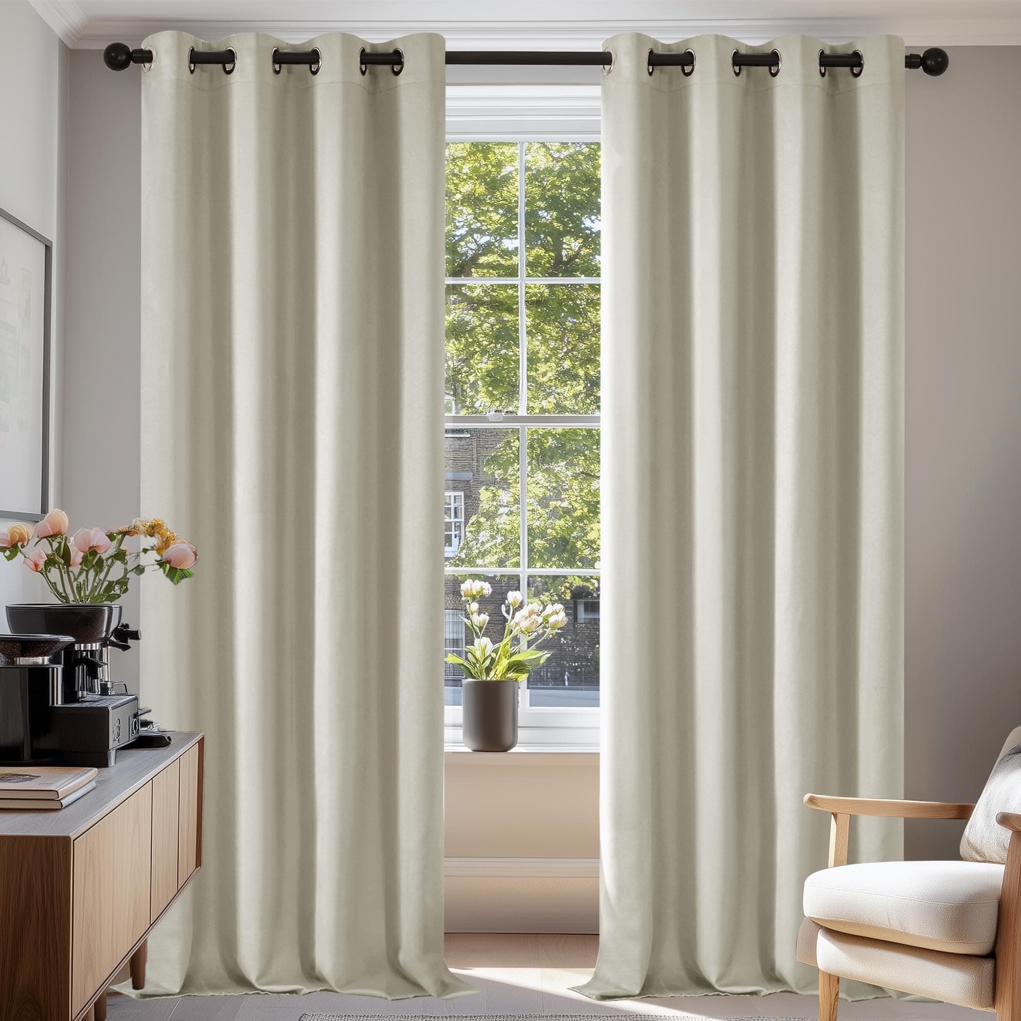 Deconovo Tende Oscuranti per Interni 2 Pezzi 260 CM Altezza, Termiche Isolanti, Anti-Rumore, con Anelli, Ideali per Camera da Letto e Soggiorno, 140x260 CM, Beige Chiaro