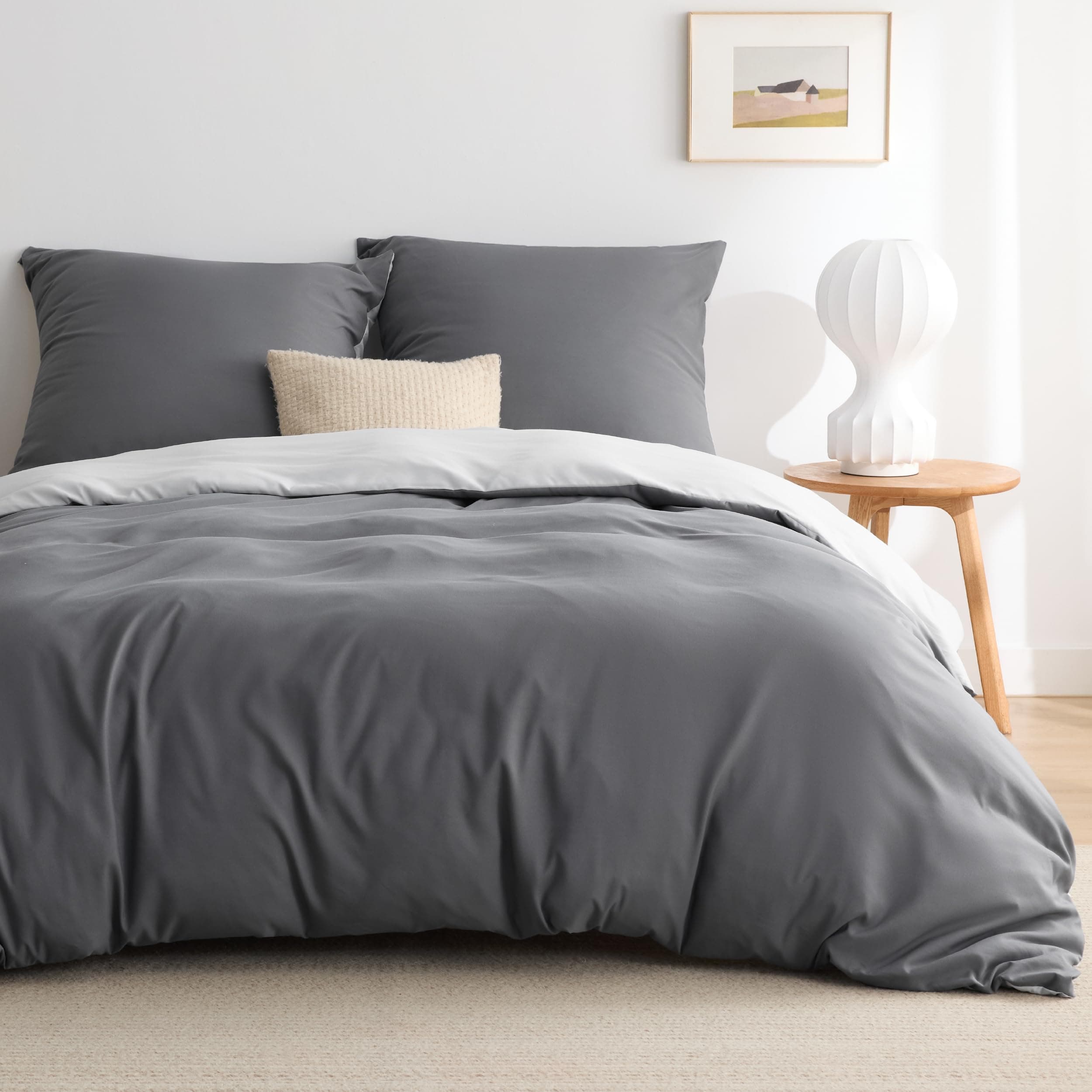 BEDSURE Bettwäsche 200x220 3teilig Grau/Anthrazit- Bettwäsche-Sets Bettbezug 200x220 mit 2 Kissenbezüge 80x80 cm, Oeko-TEX Wendebettwäsche Bedding mit Reißverschluss