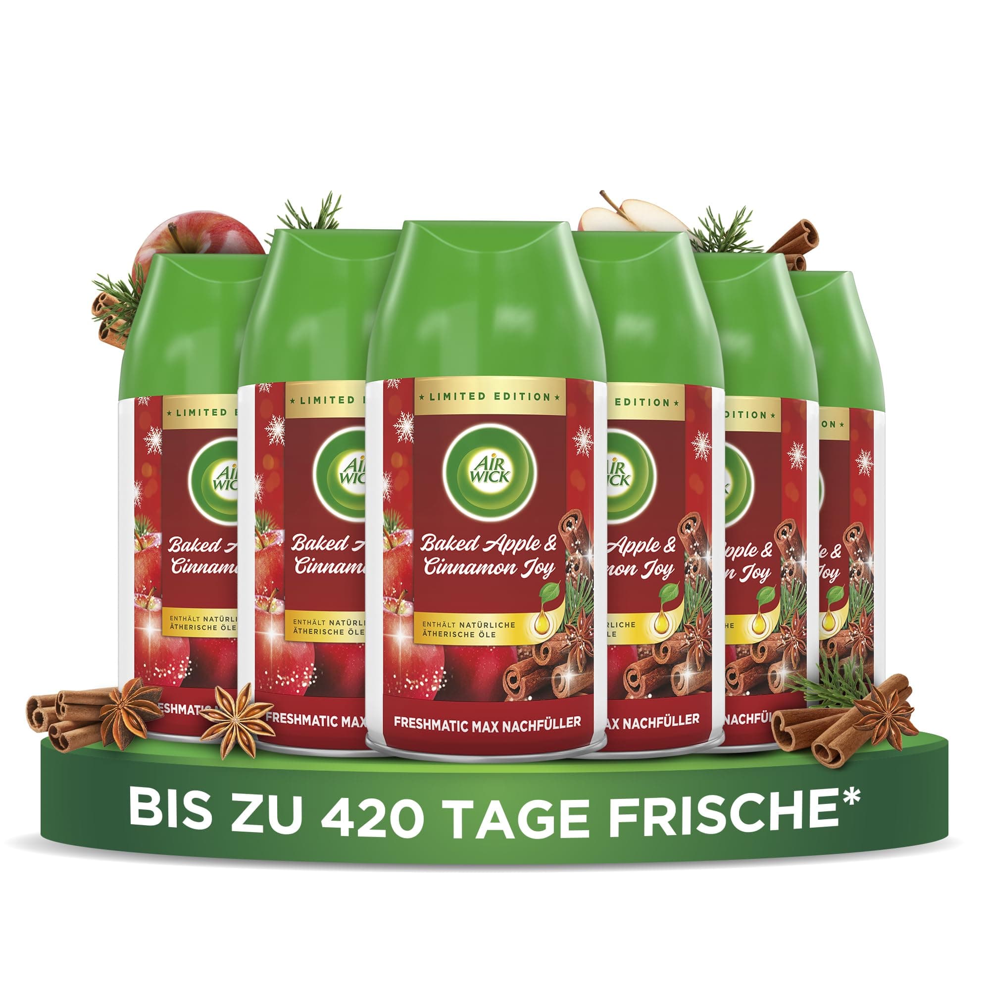 Air Wick Freshmatic Max Raumspray – Nachfüller für den Air Wick Freshmatic Max – Duft: Baked Apple & Cinnamon Joy – 6 x 250 ml Nachfüller
