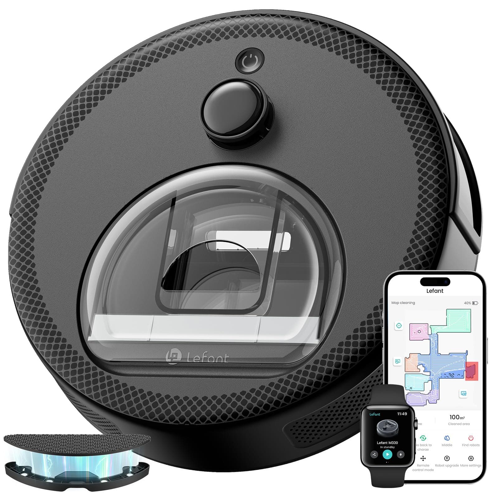 Lefant M330 Robot Aspirador y Fregasuelos con Mapeo 3 en 1, 5000Pa, 150min, Evitación de Obstáculos PSD 190°, Navegación dToF, 2,4GHz y 5GHz WiFi/Alexa/App, Ideal para Pelo de Mascotas y Alfombras