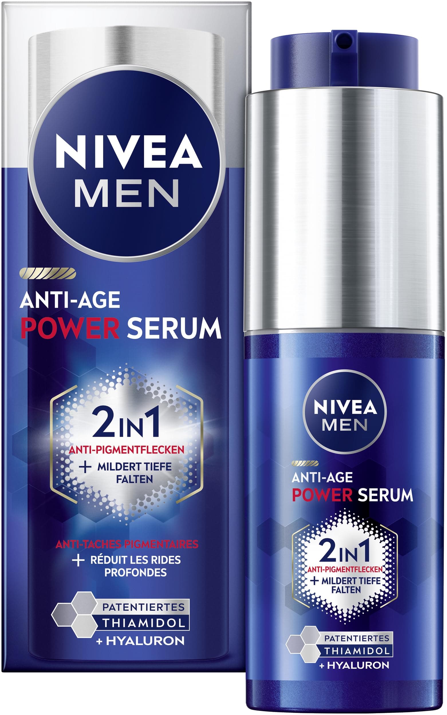 NIVEA MEN Anti-Age 2in1 Power Serum, Gesichtspflege für Männer mit Hyaluron für Anti-Aging-Effekt, Hautpflege mit LUMINOUS630® gegen Alters- und Pigmentflecken (30 ml)