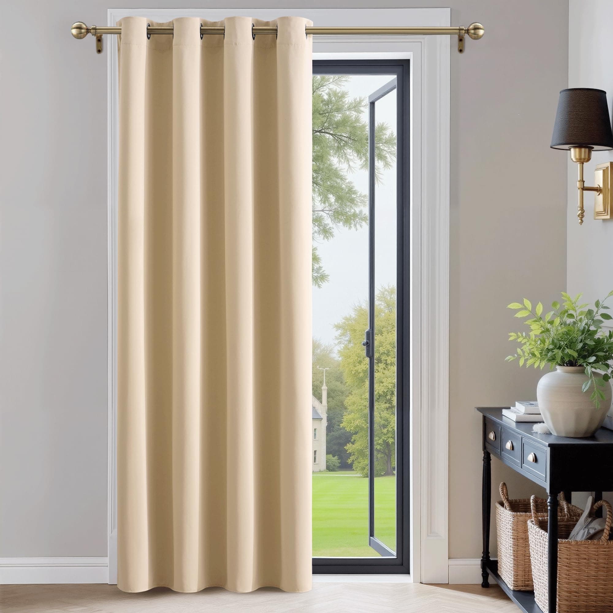 PONY DANCE Tenda Oscurante per Salotto Tende Termiche Isolanti per Interni Curtain con Anelli per Porta Finestre con Anelli 1 Pezzo L 132 x A 210 cm, Beige