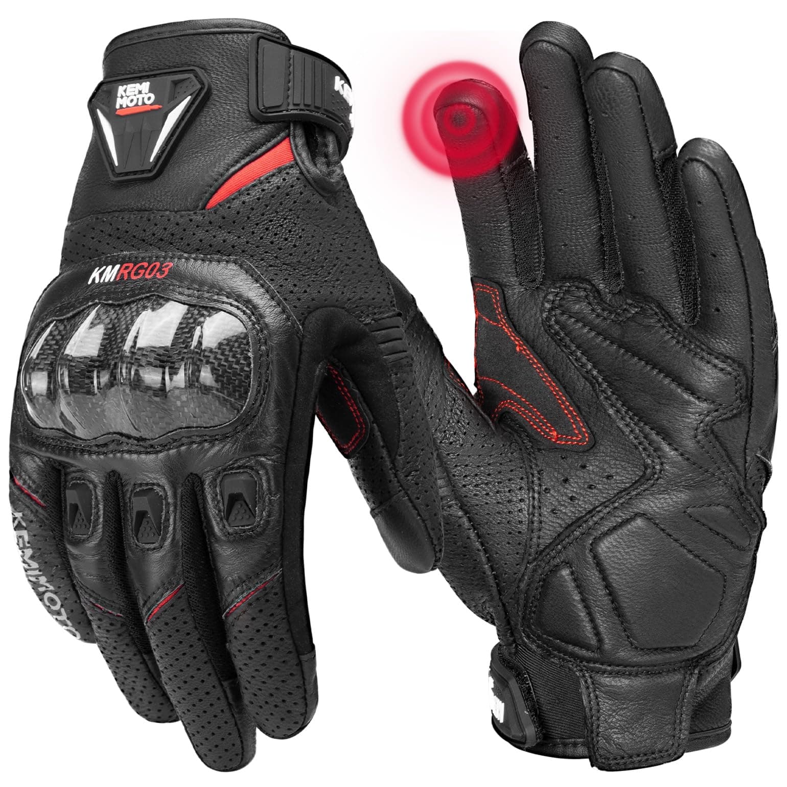 KEMIMOTO Guanti da Moto da Uomo, In Pelle di Capra con Cuscinetti Antiscivolo, Touch Screen, Guanti Protettivi per Motocross, Scooter, Ciclomotori, Quad, Paitball, ATV